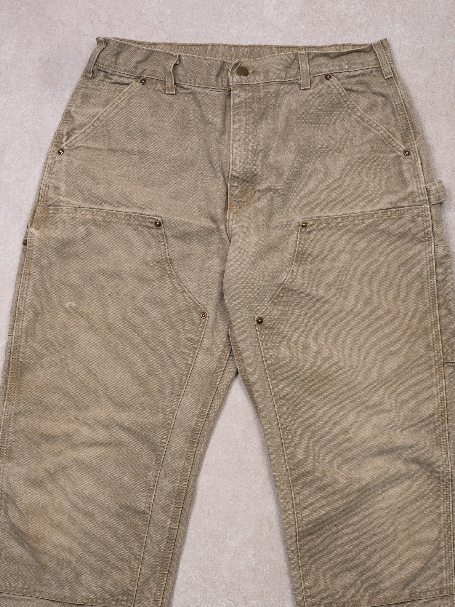 Vintage Light Beige Double Knee Carhartt Dungaree Pants (32 x 30)