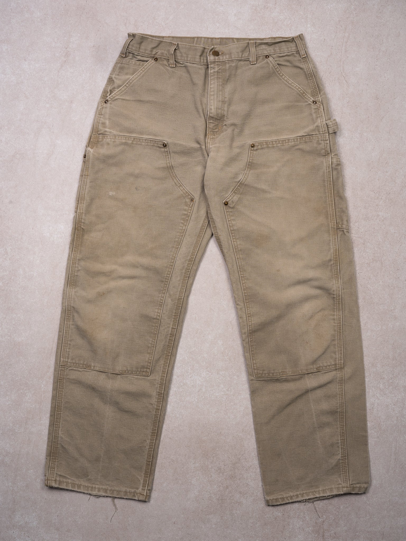 Vintage Light Beige Double Knee Carhartt Dungaree Pants (32 x 30)
