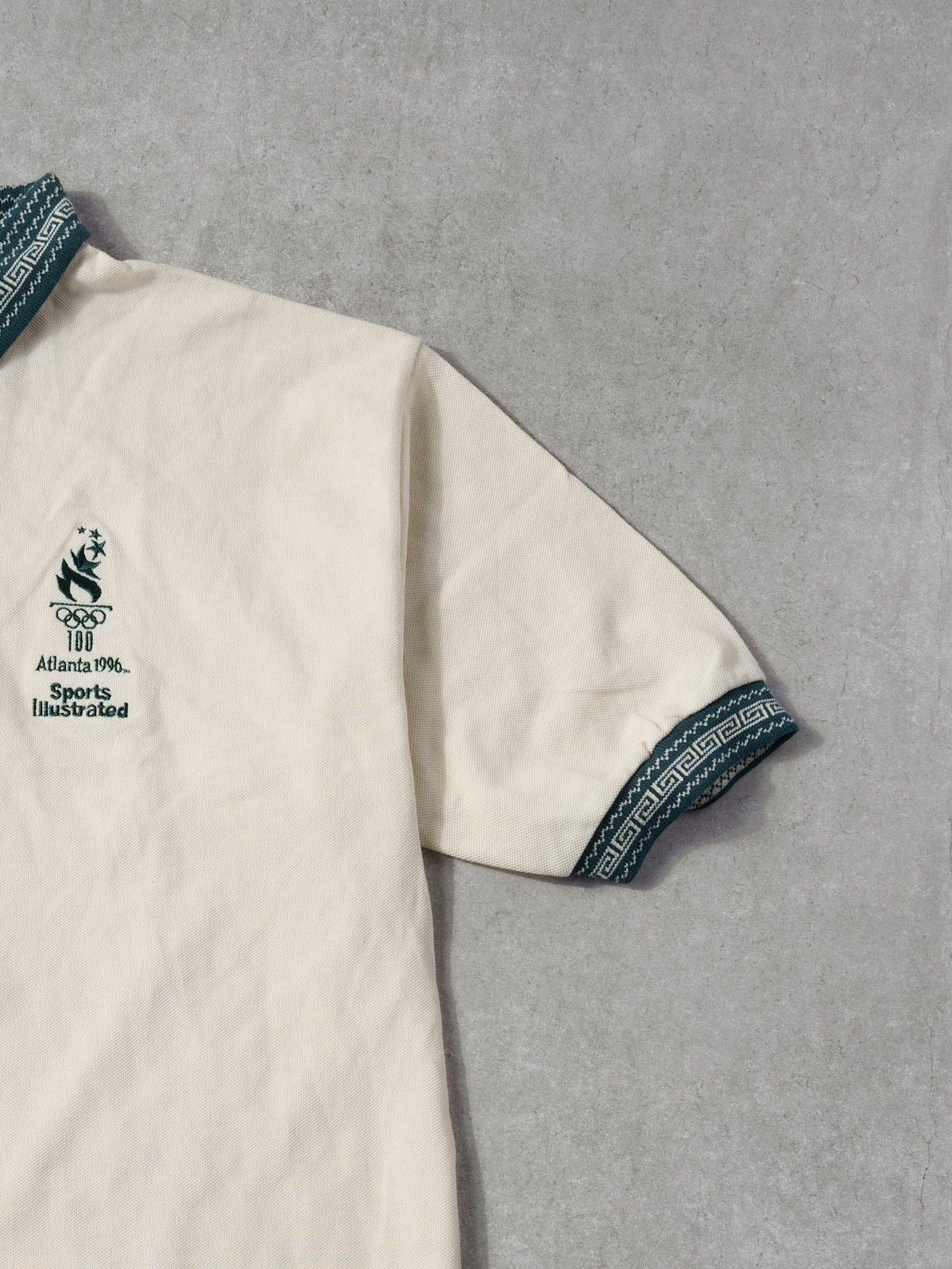 Vintage 96' Cream and Green Atlanta Olympics Sports Illstrated Collared Shirt (M)