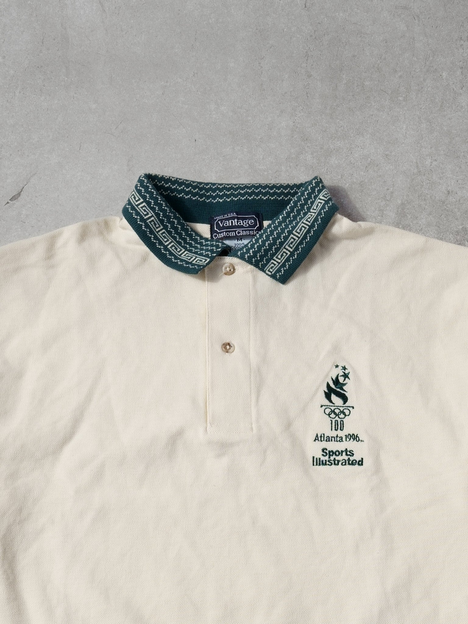 Vintage 96' Cream and Green Atlanta Olympics Sports Illstrated Collared Shirt (M)