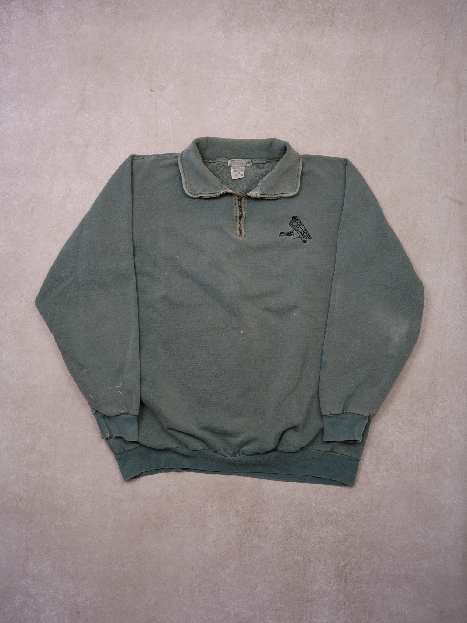 Vintage 90s Faded Moss Green Northern Elements 1/4 Zip Collared Crewneck (L/XL)