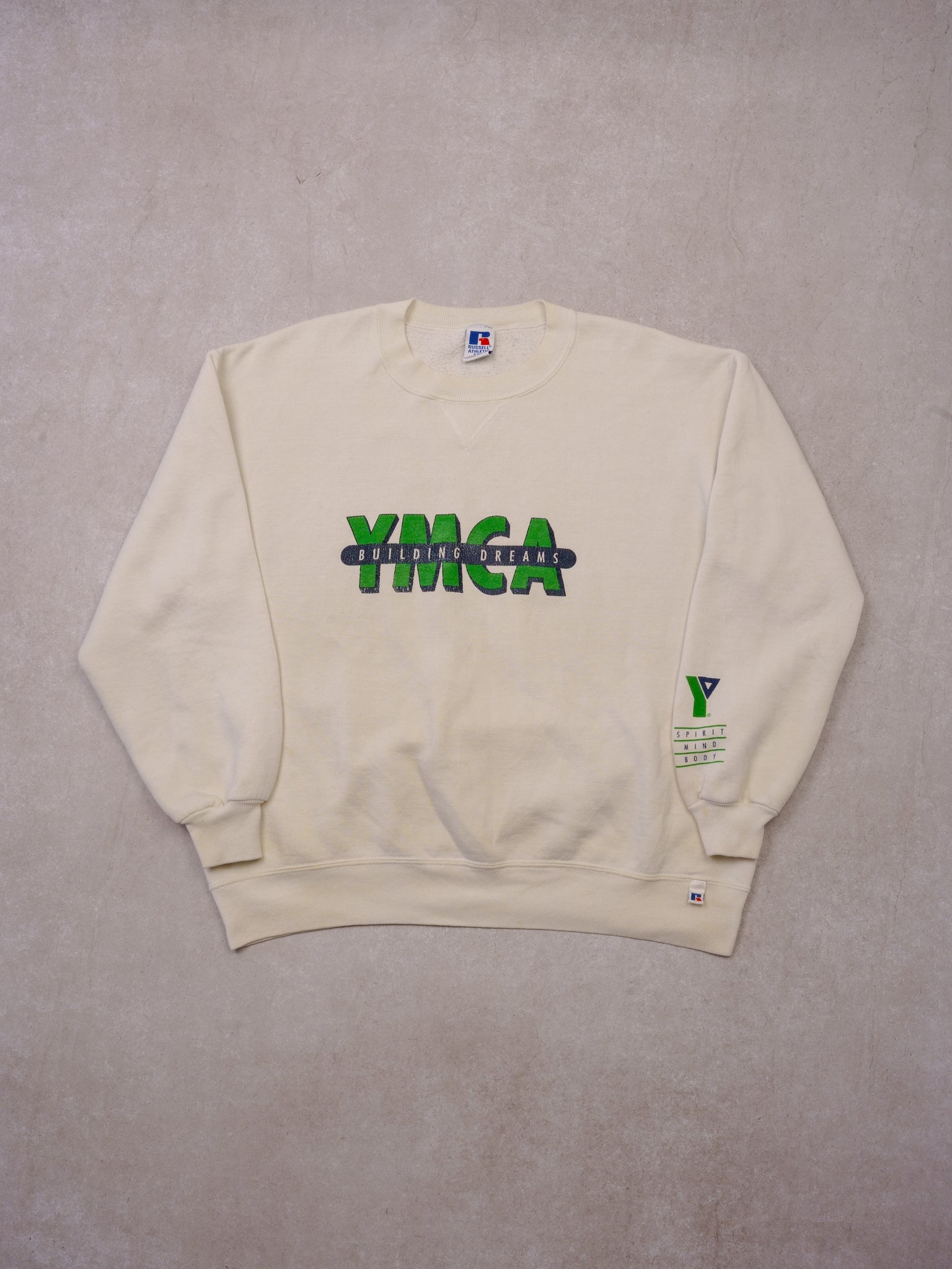 Vintage 90s White YMCA "Building Dreams"  Russell Athetics Crewneck (L)