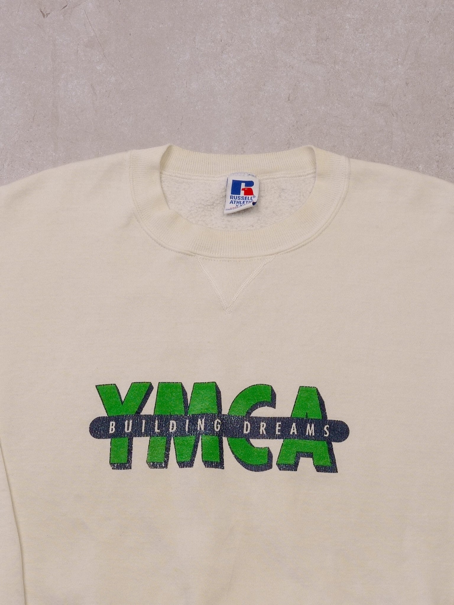 Vintage 90s White YMCA "Building Dreams"  Russell Athetics Crewneck (L)
