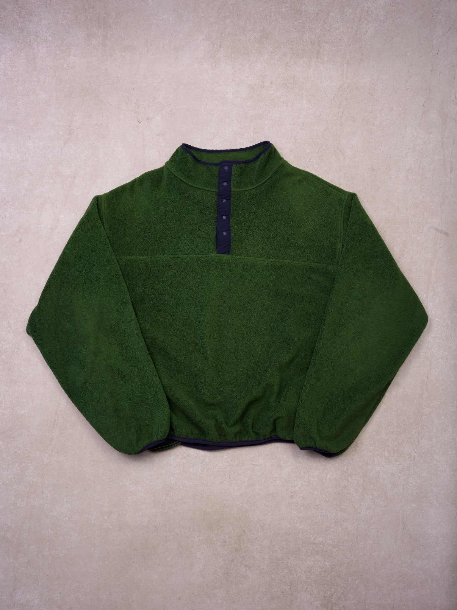 Vintage 90s Pine Green Land's End 1/4 Button Fleece Crewneck (XL)