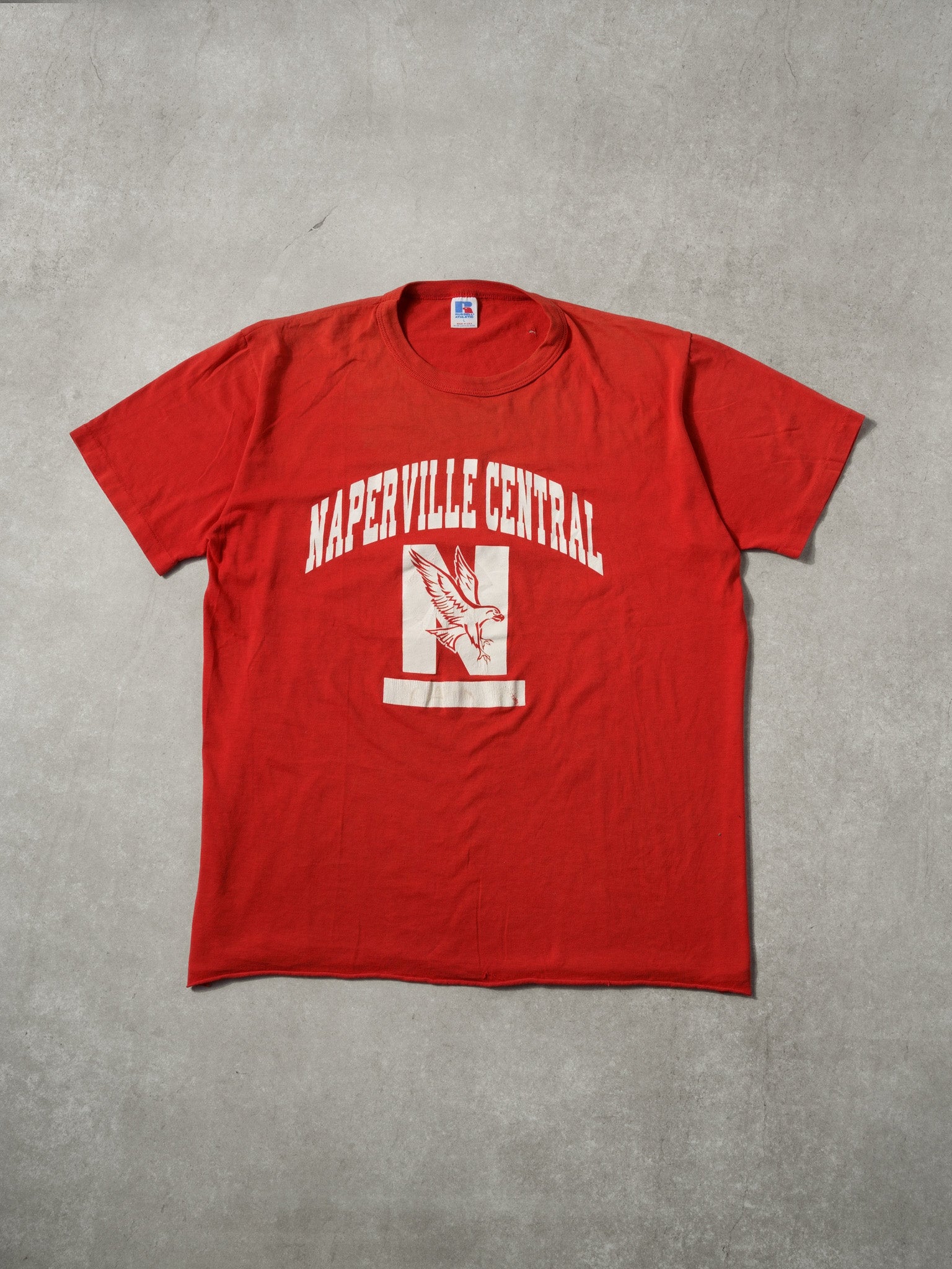 Vintage 90s Racing Red Naperville Central Eagles Russell Athletics Graphic Tee (M)