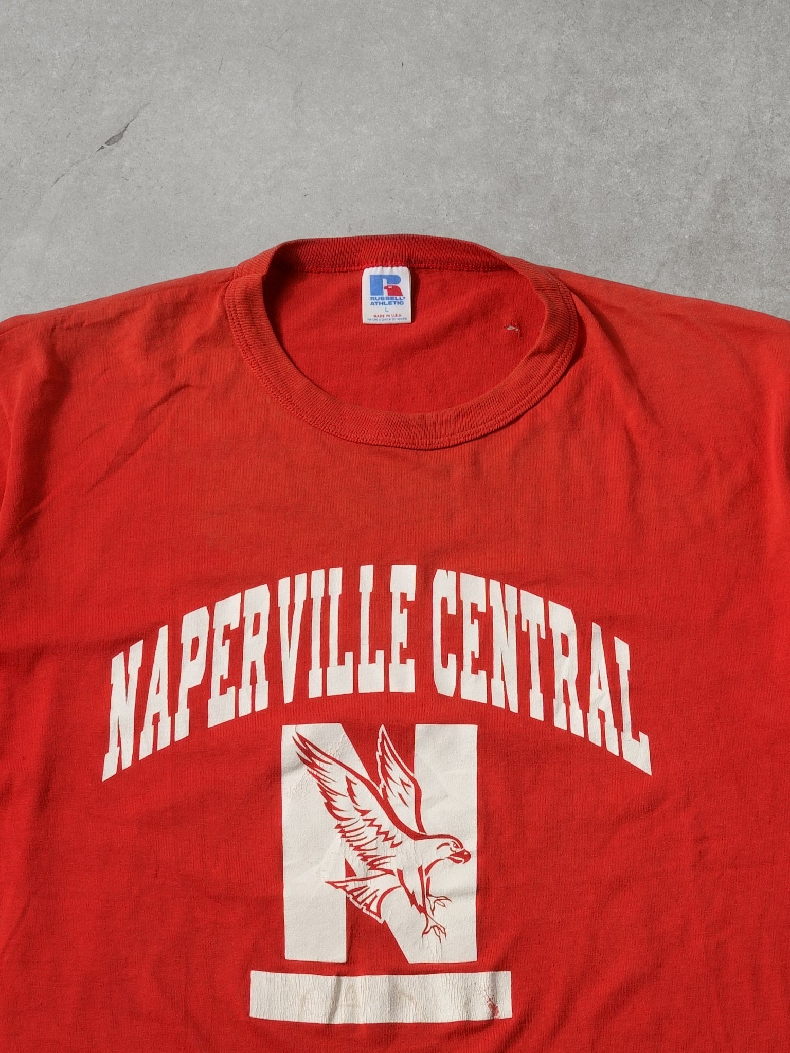 Vintage 90s Racing Red Naperville Central Eagles Russell Athletics Graphic Tee (M)