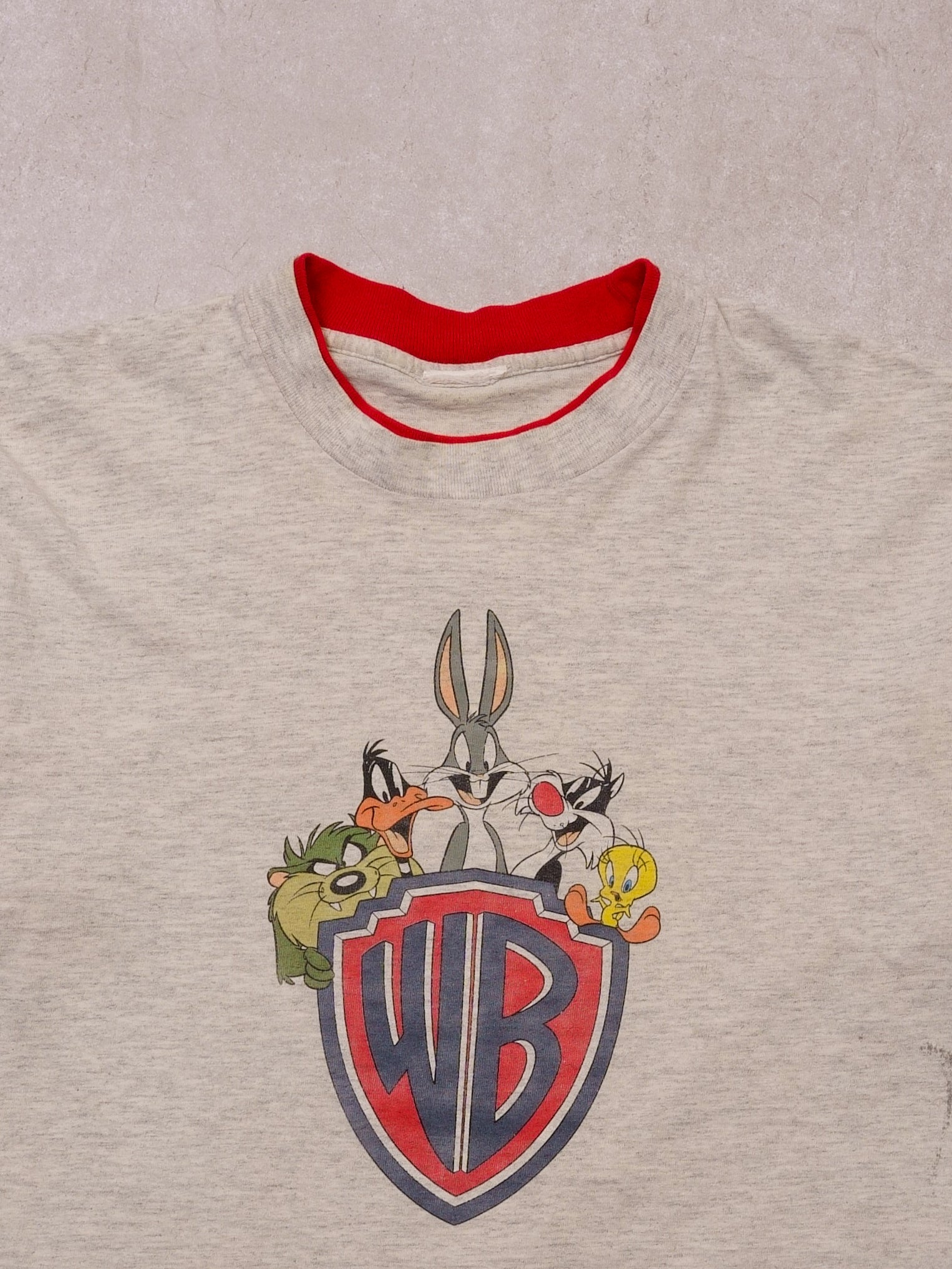 Vintage 90s Grey + Red Warner Bros Looney Tunes Graphic Tee (S)