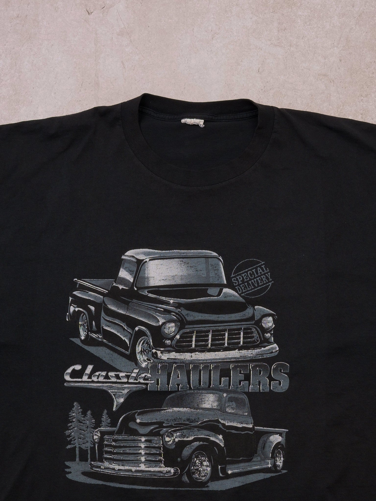 Vintage 90's Washed Black Classic Haulers Trucks Graphic Tee (XXL)