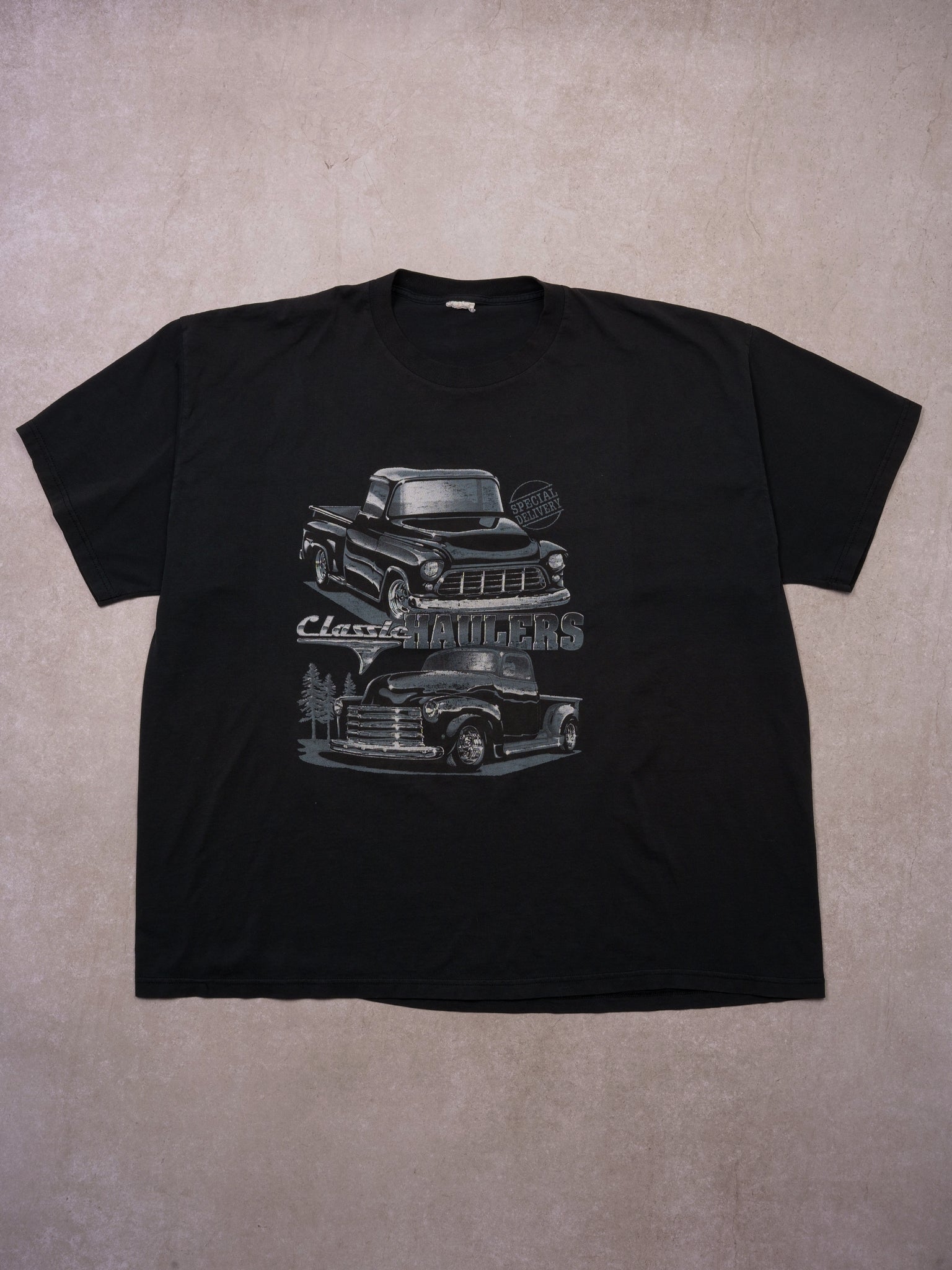 Vintage 90's Washed Black Classic Haulers Trucks Graphic Tee (XXL)
