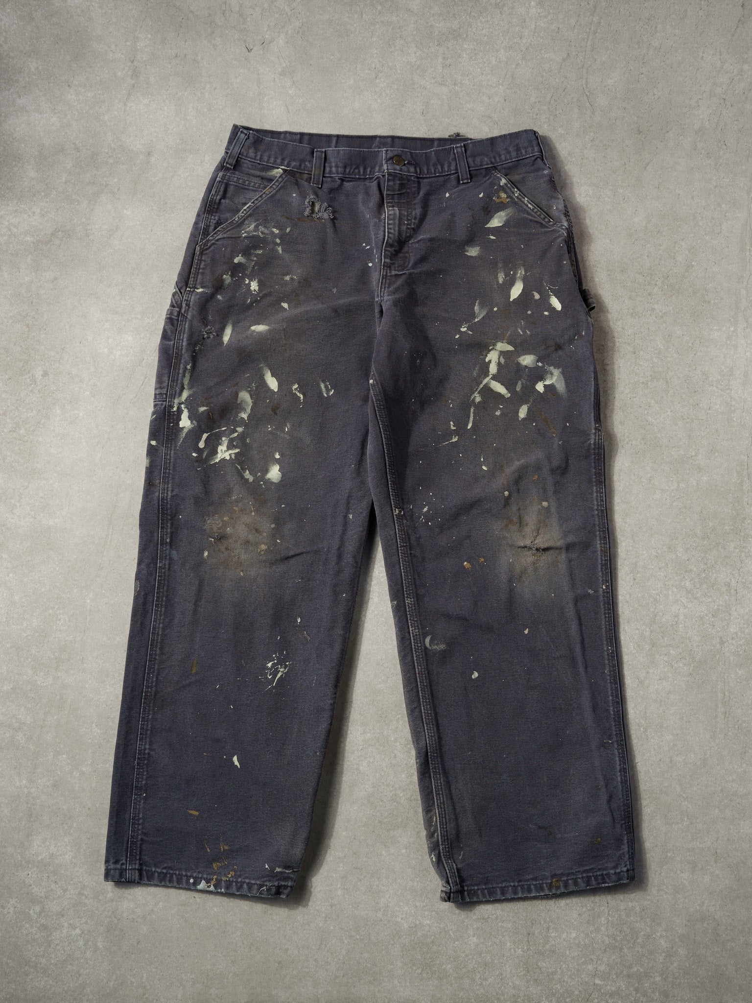Vintage 90s Washed Dark Grey Carhartt Dungeree Fit Carpenter Pants (36x29)