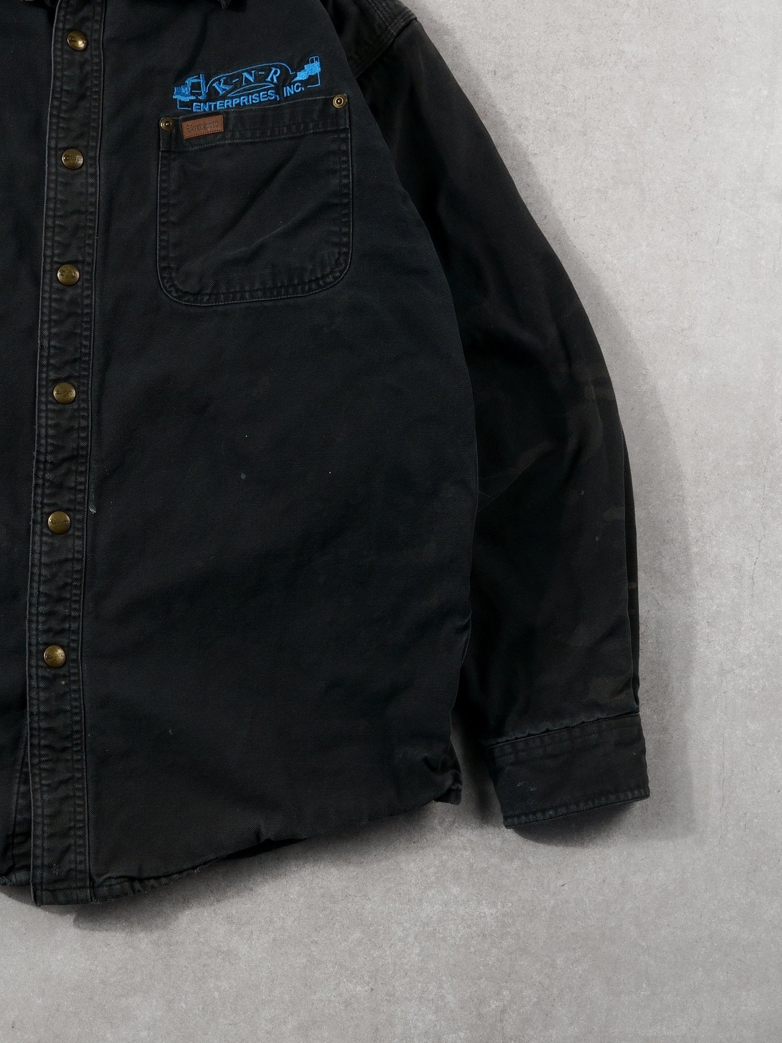 Vintage 90s Black Carhartt Denim Lined Collared Button Up (M)