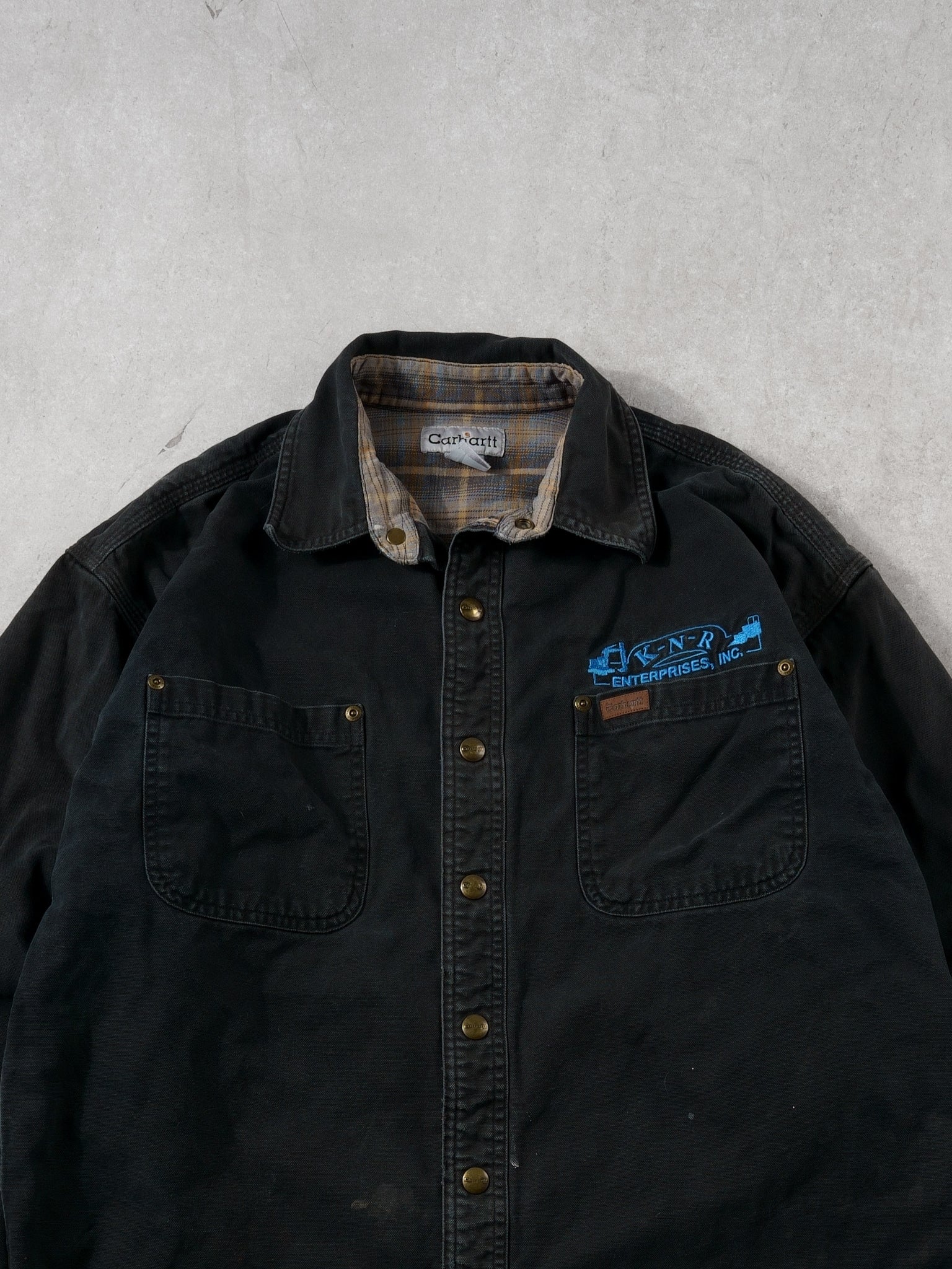 Vintage 90s Black Carhartt Denim Lined Collared Button Up (M)