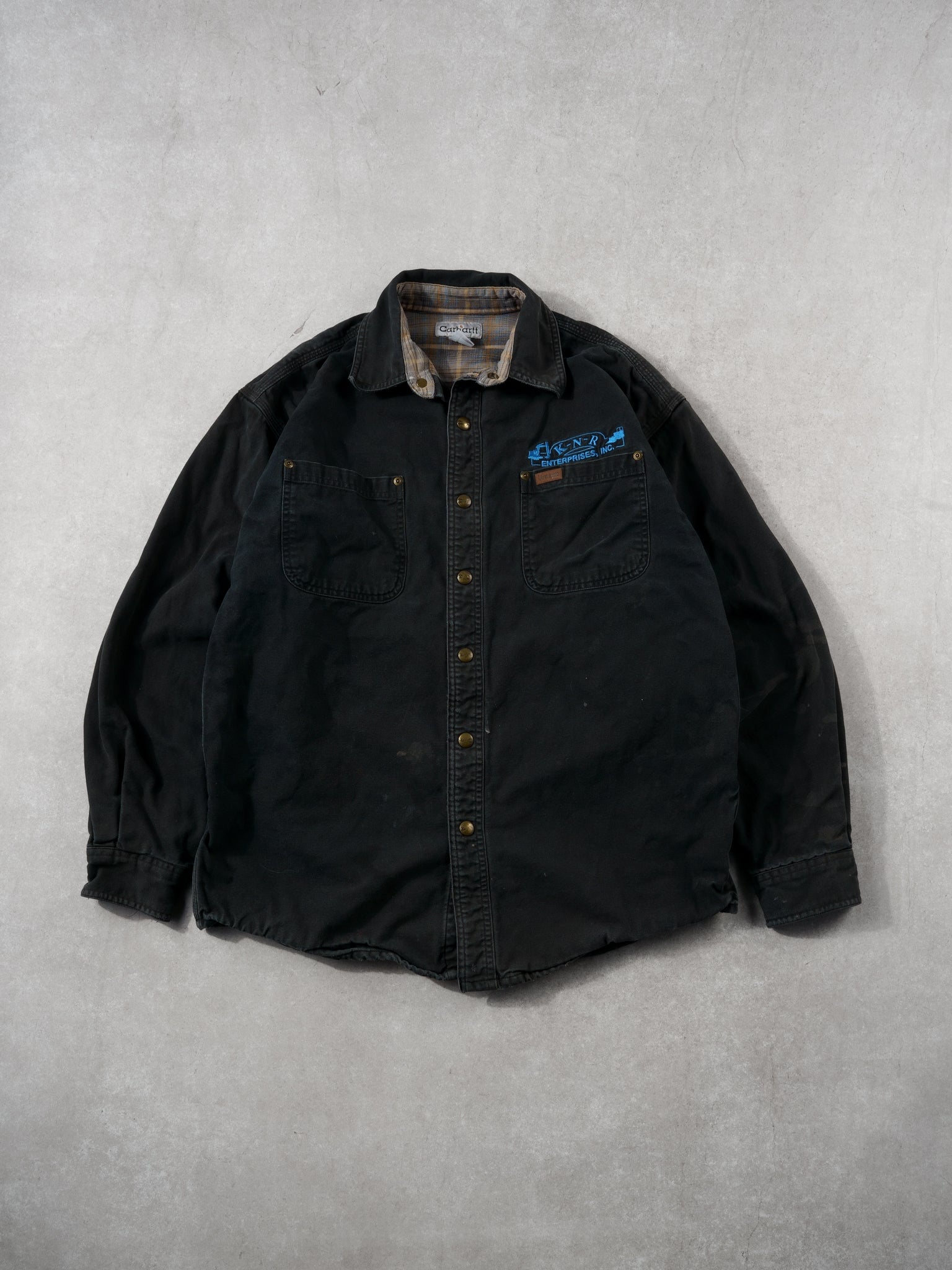 Vintage 90s Black Carhartt Denim Lined Collared Button Up (M)