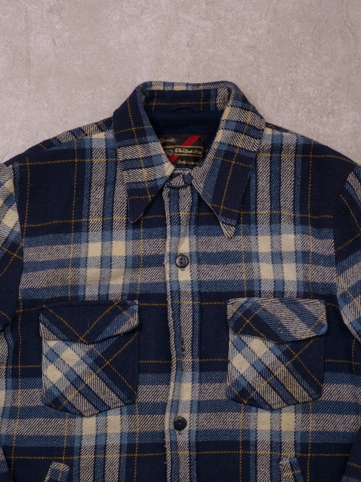 Vintage 90s Blue Plaid Sears Wool Inned Lined Jacket (L)