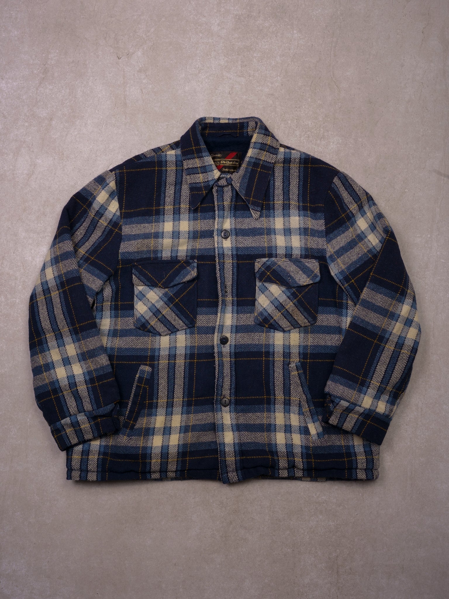 Vintage 90s Blue Plaid Sears Wool Inned Lined Jacket (L)