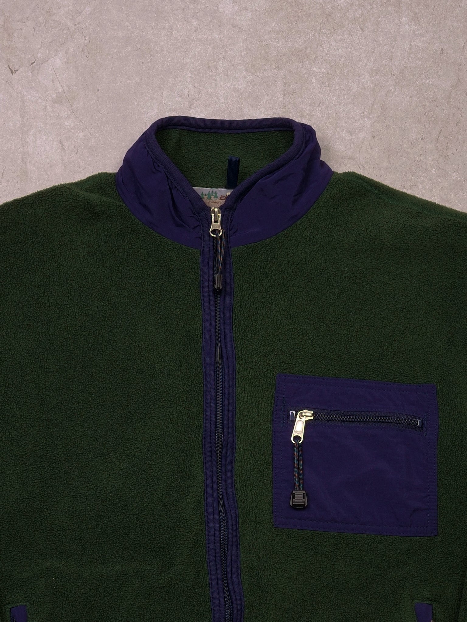 Vintage 90s Green and Navy Polartec Fleece Collared Zip Up (L)
