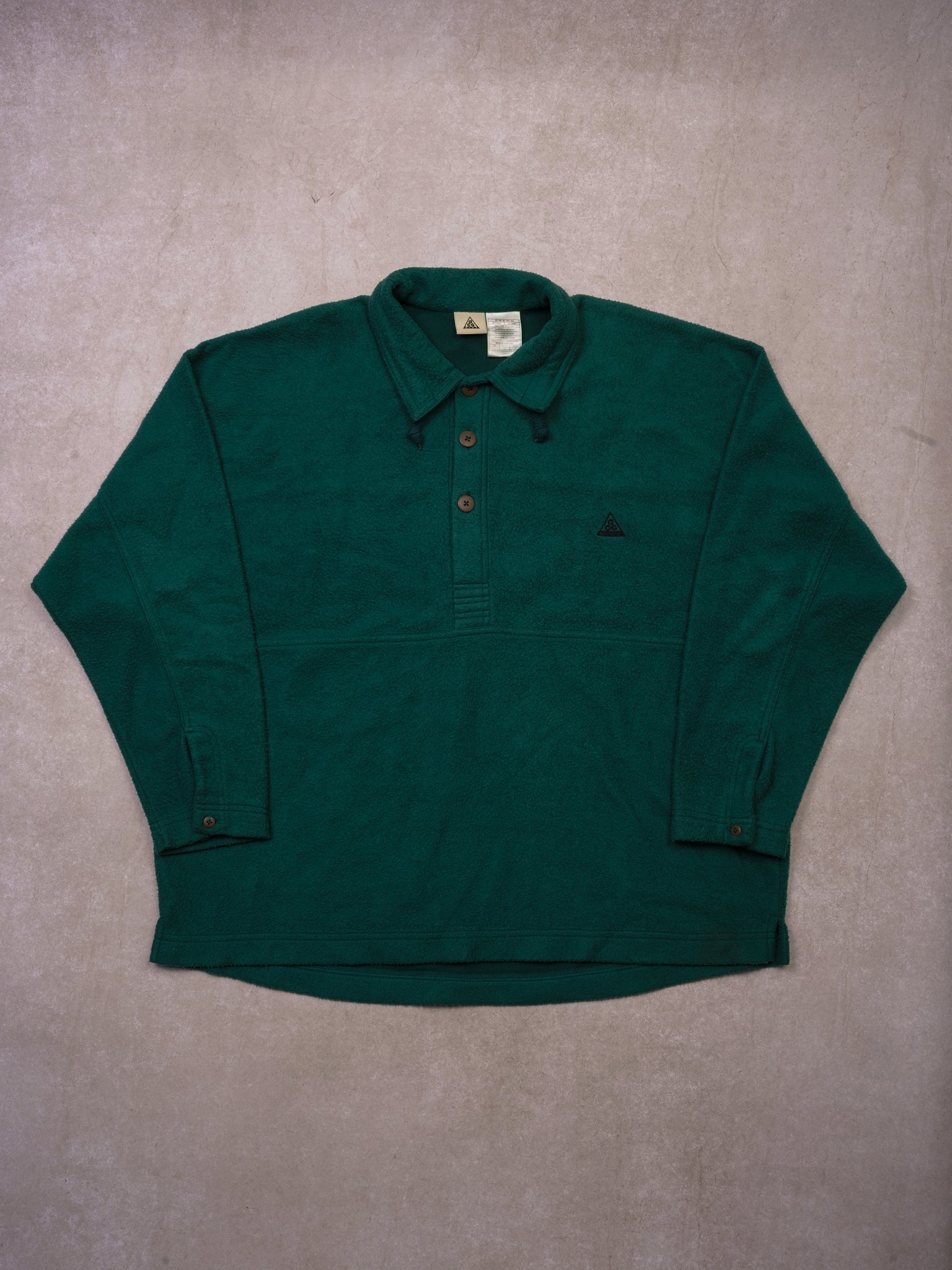 Vintage 90s Oak Green Nike ACG Fleece Collared 1/4 Button Up (XXL)