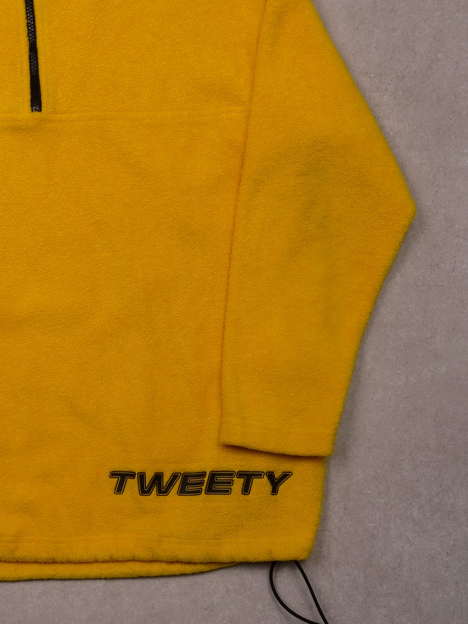 Vintage 90s Volt Yellow Tweety Warner Bros Embroidered Fleece 1/4 Zip (M)