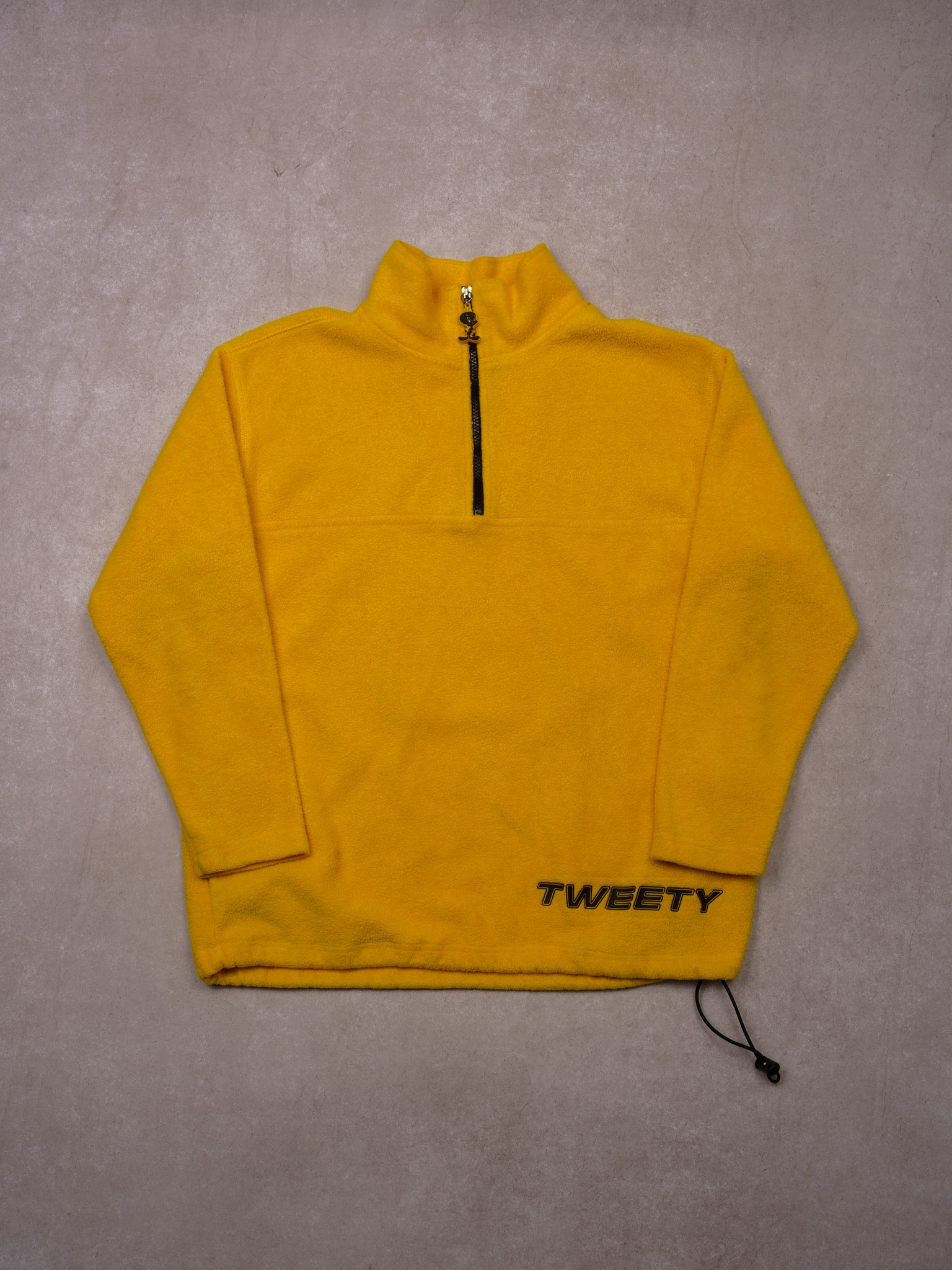 Vintage 90s Volt Yellow Tweety Warner Bros Embroidered Fleece 1/4 Zip (M)