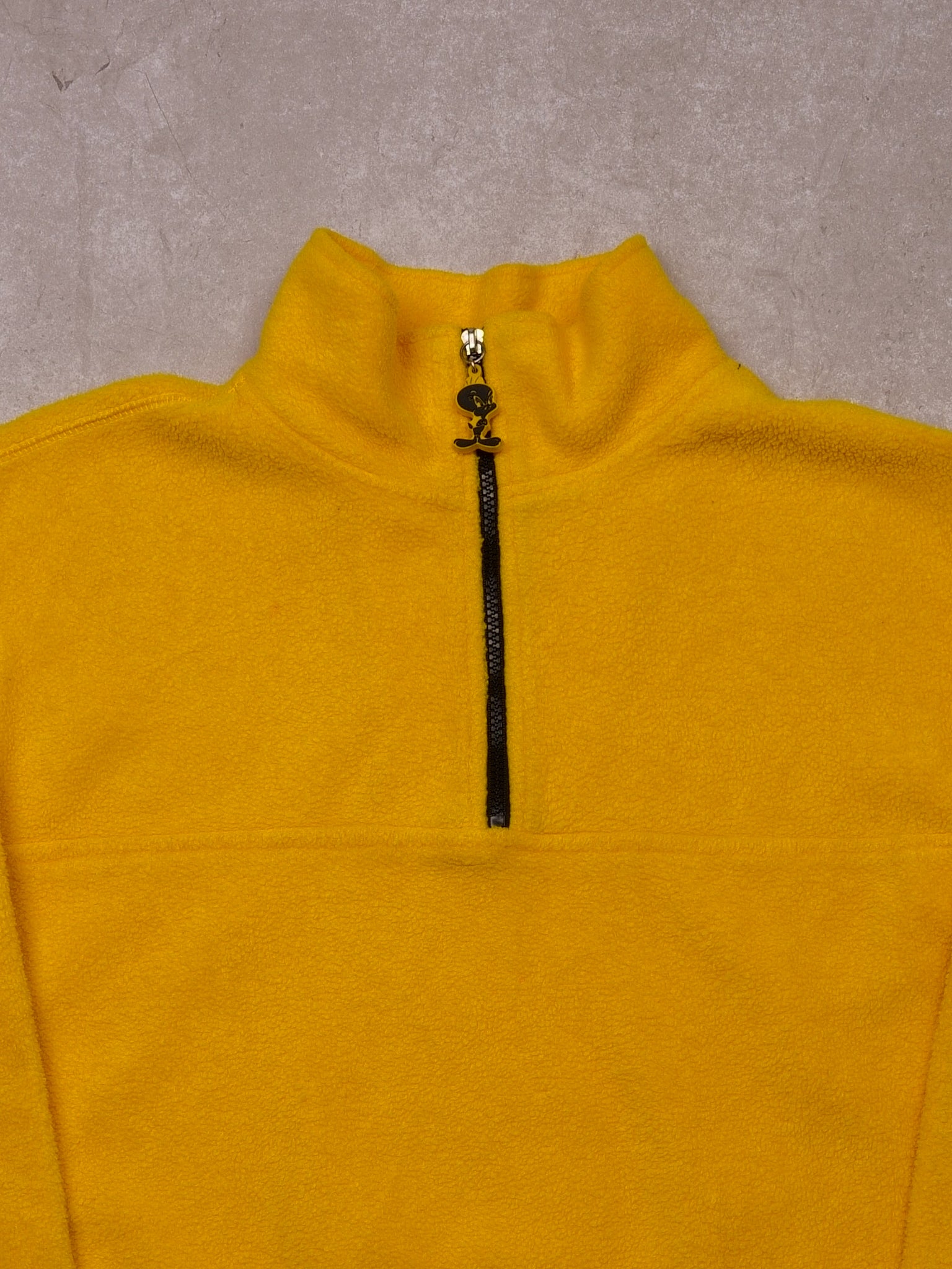 Vintage 90s Volt Yellow Tweety Warner Bros Embroidered Fleece 1/4 Zip (M)