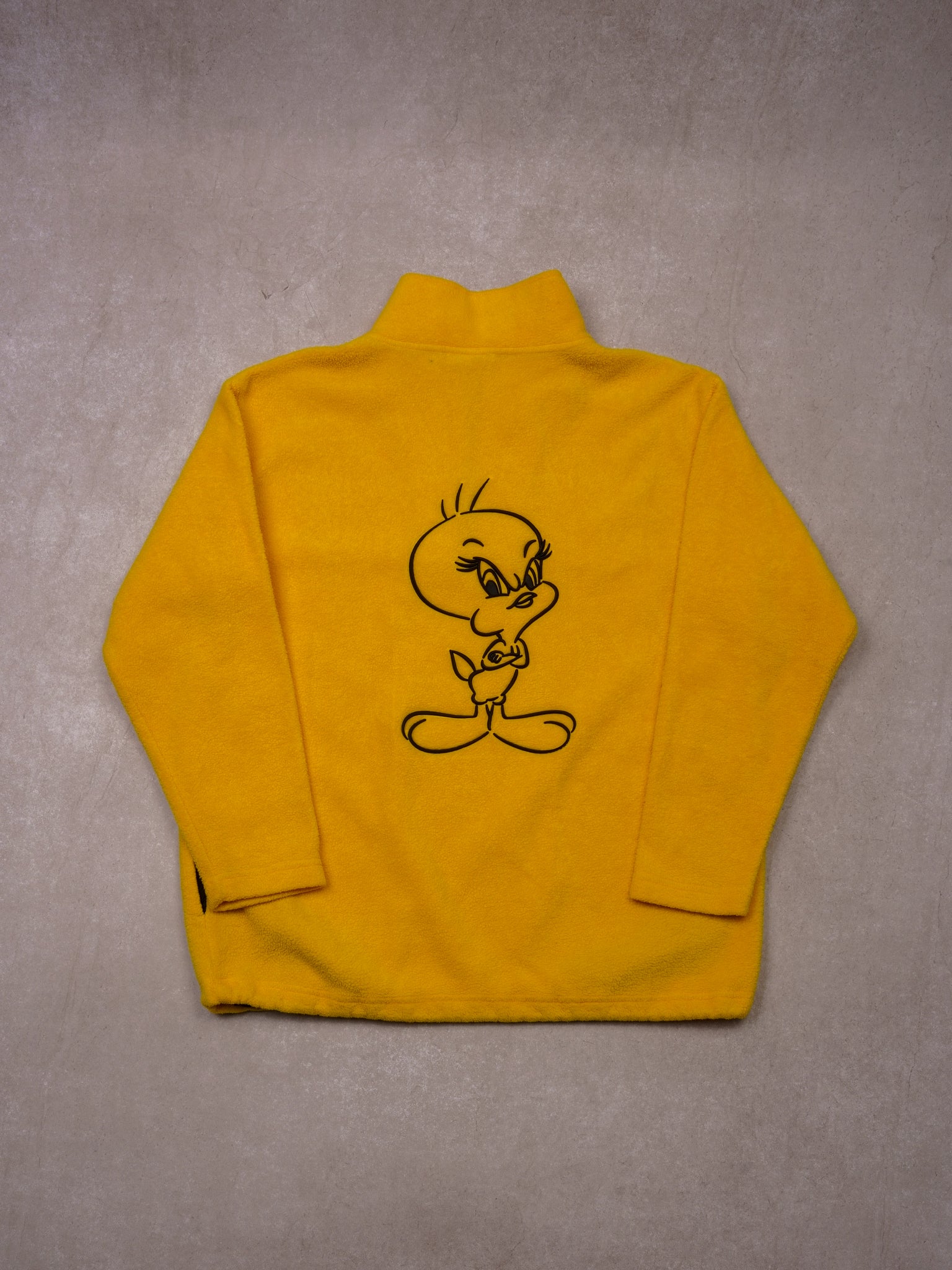 Vintage 90s Volt Yellow Tweety Warner Bros Embroidered Fleece 1/4 Zip (M)