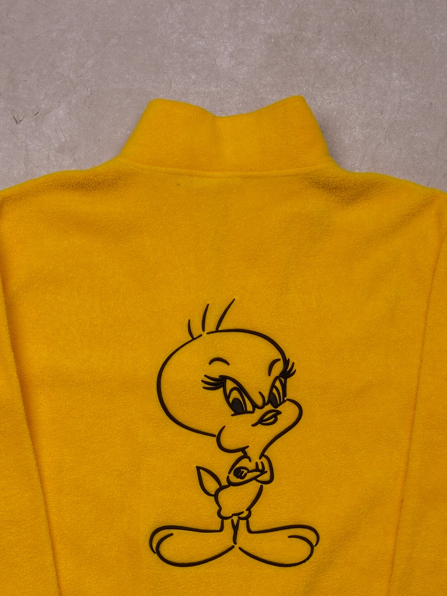 Vintage 90s Volt Yellow Tweety Warner Bros Embroidered Fleece 1/4 Zip (M)