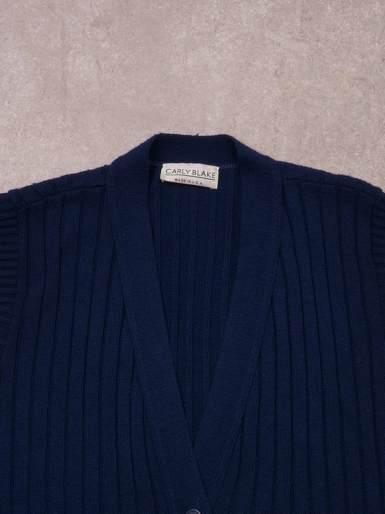 Vintage 90s Navy Blue Carly Blake Knit Button Vest (XL)