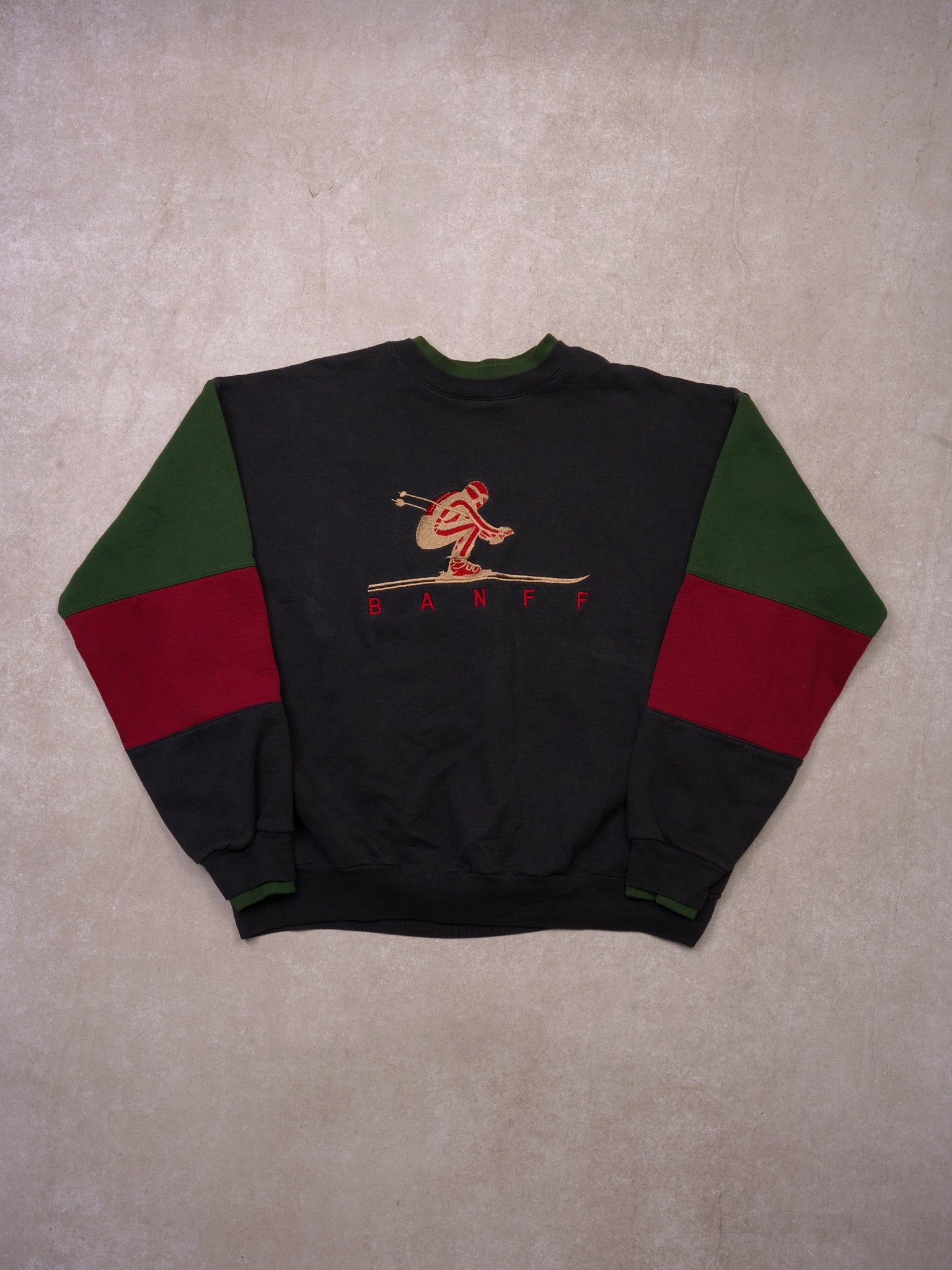 Vintage 90s Black, Green, and Red Banff Skii Crewneck (XL)