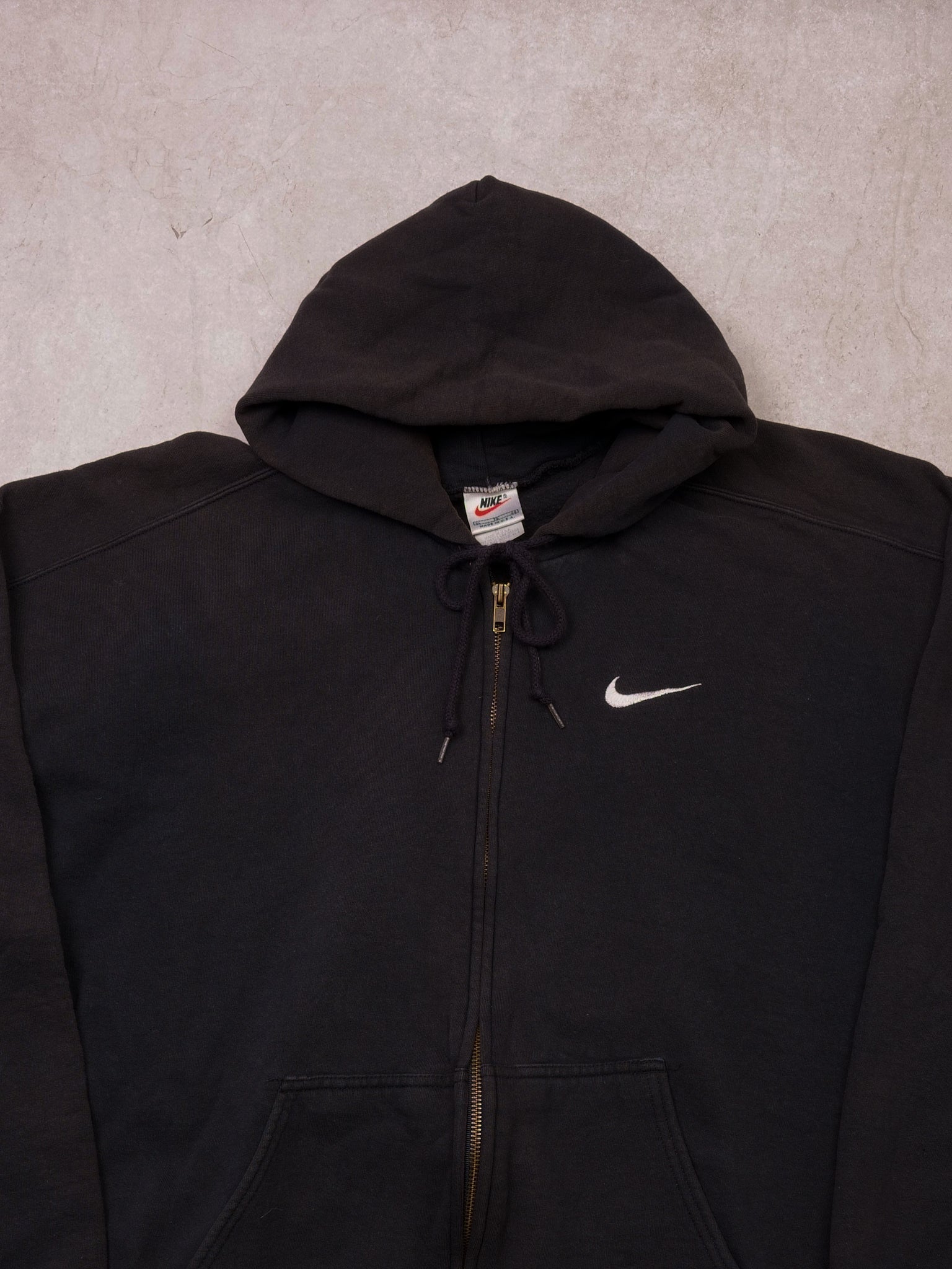 Vintage 90s Sunfaded Black Nike Zip Up Hoodie (XL)