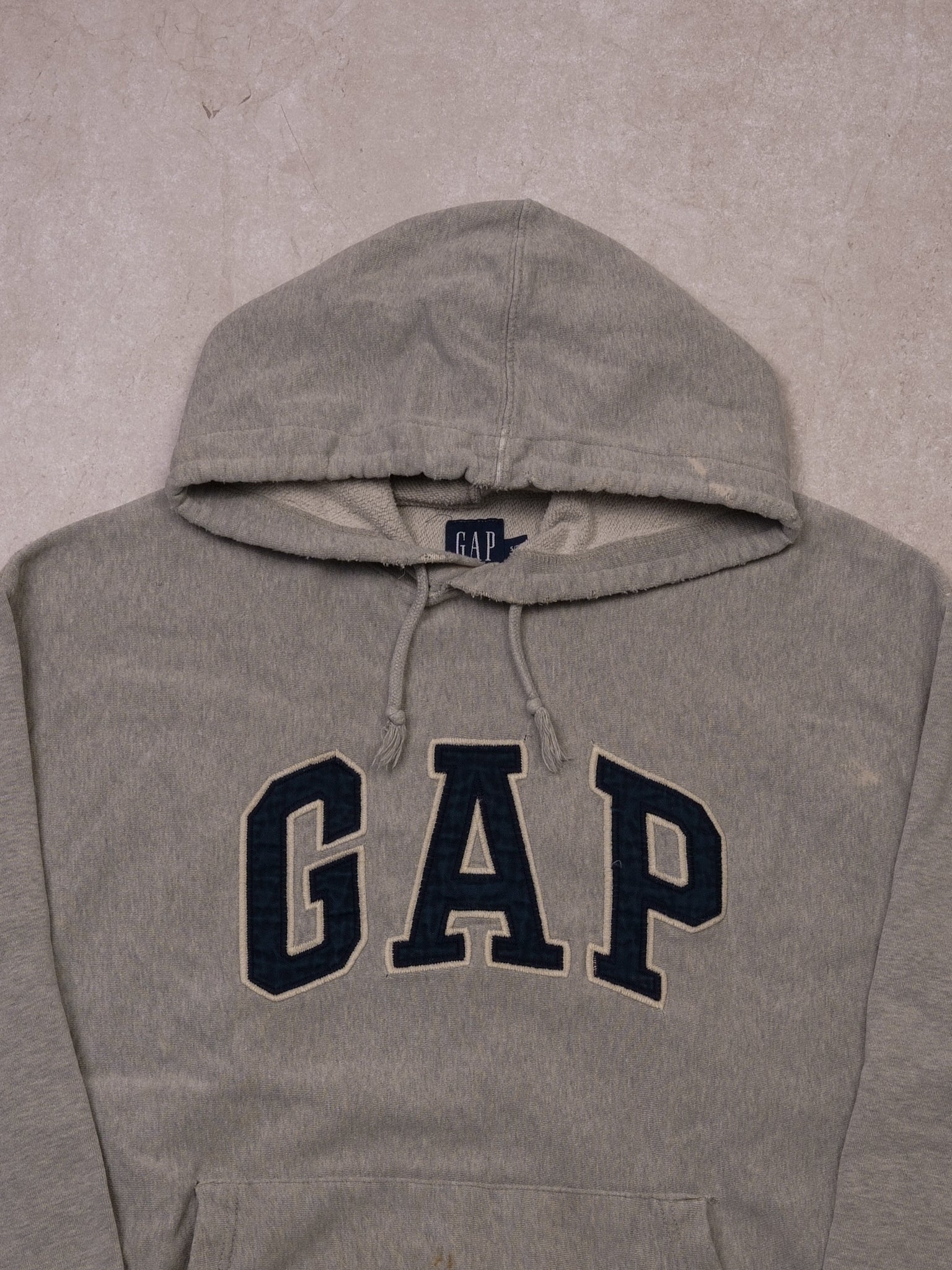 Vintage 90s Grey and Navy Gap Reverse Weave Hoodie (M/L)