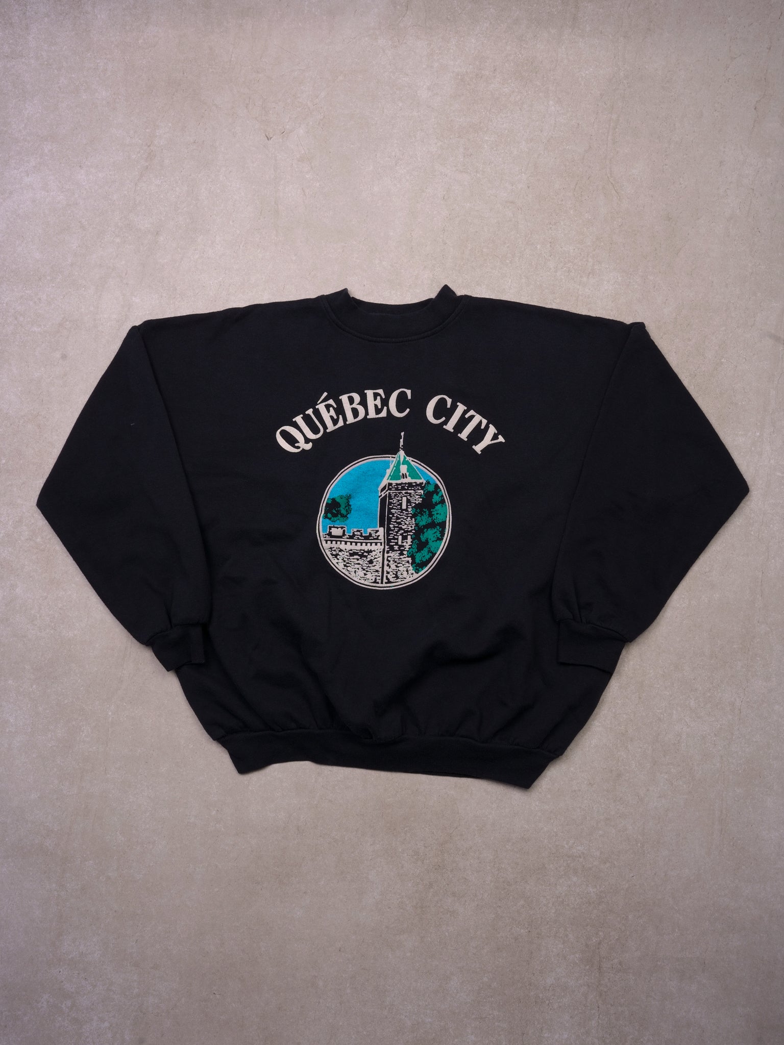 Vintage Sunfaded Black Quebec City Graphic Crewneck (XL)