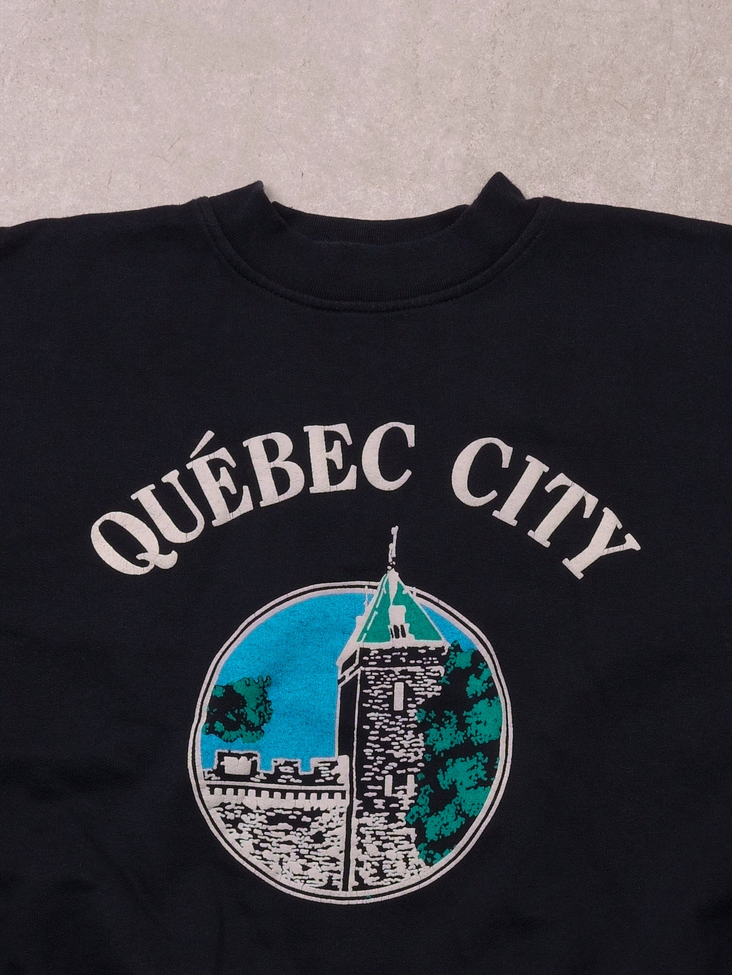 Vintage Sunfaded Black Quebec City Graphic Crewneck (XL)