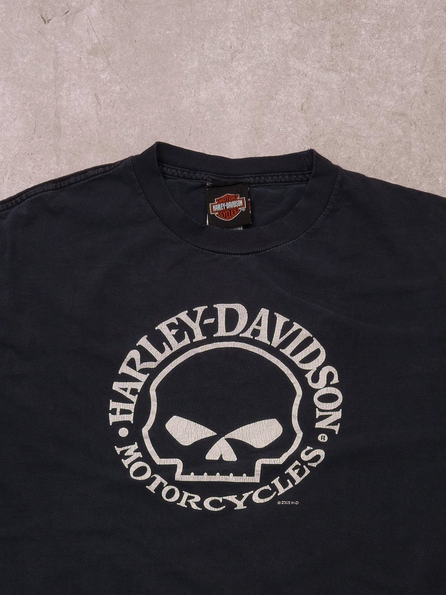 Vintage 05' Sunfaded Black Harley Davidson Skull Alberta Edmonton Longsleeve (L)