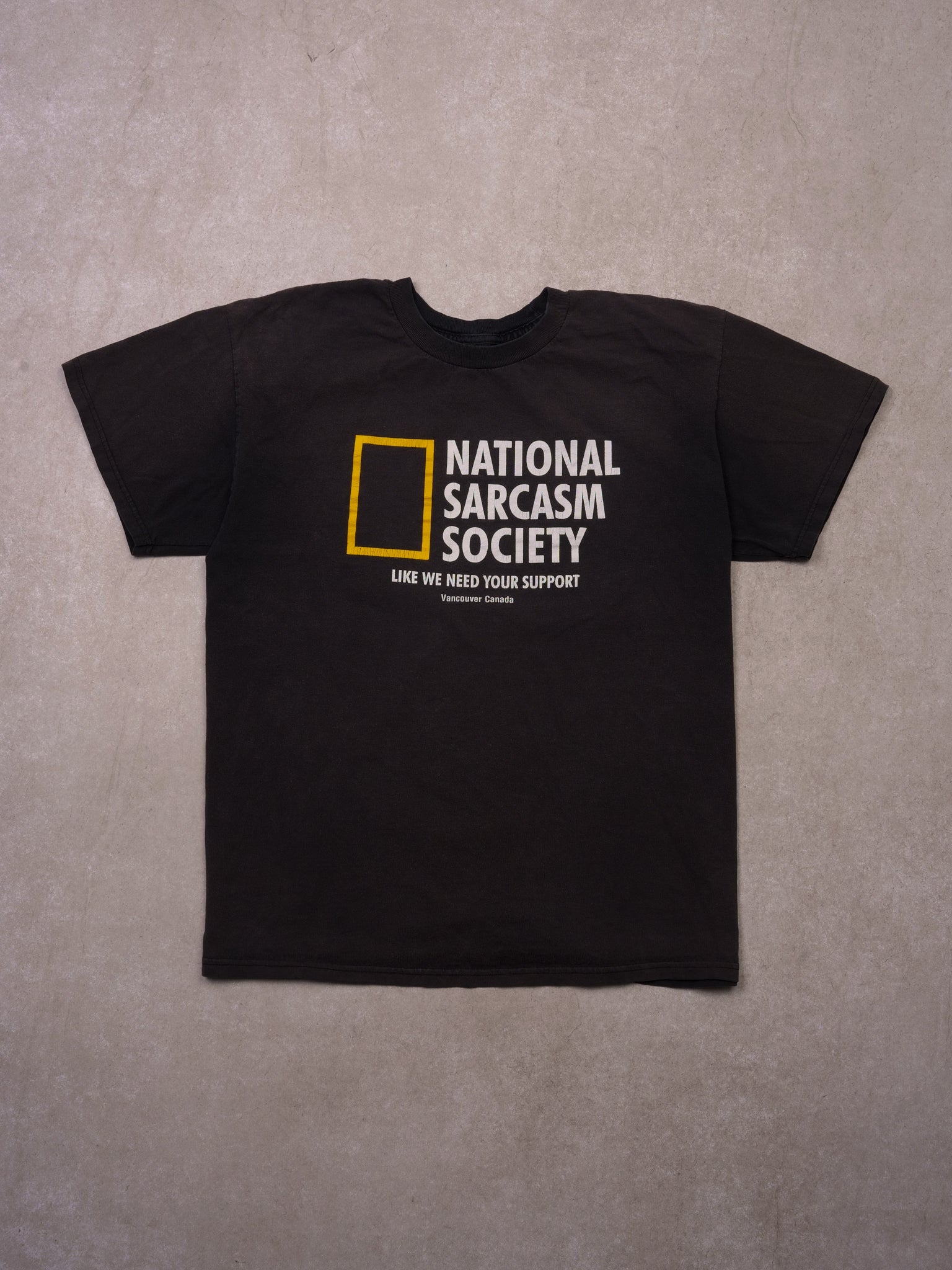 Vintage Sunfaded Black National Sarcasm Society Graphic Tee (S/M)