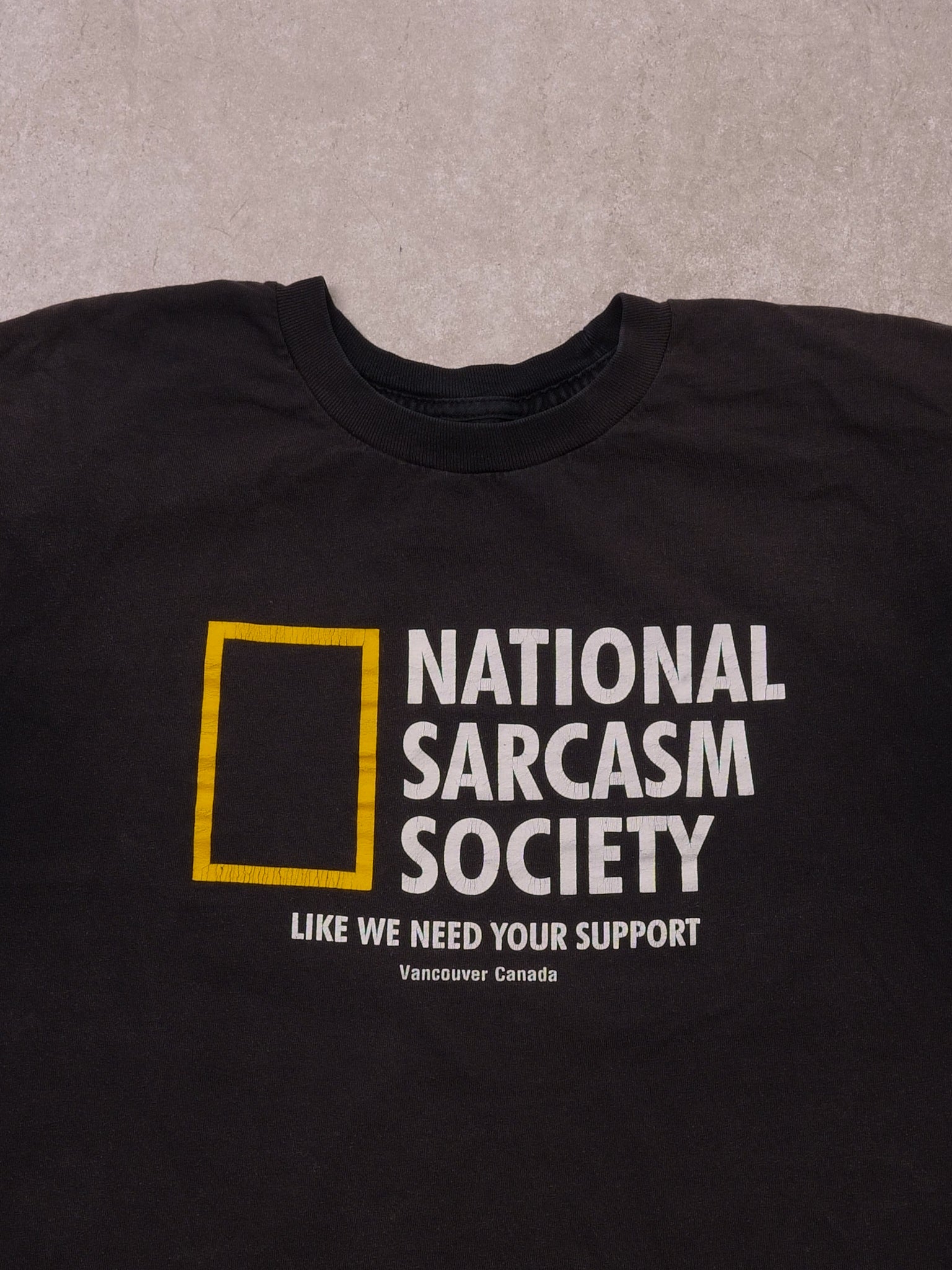 Vintage Sunfaded Black National Sarcasm Society Graphic Tee (S/M)