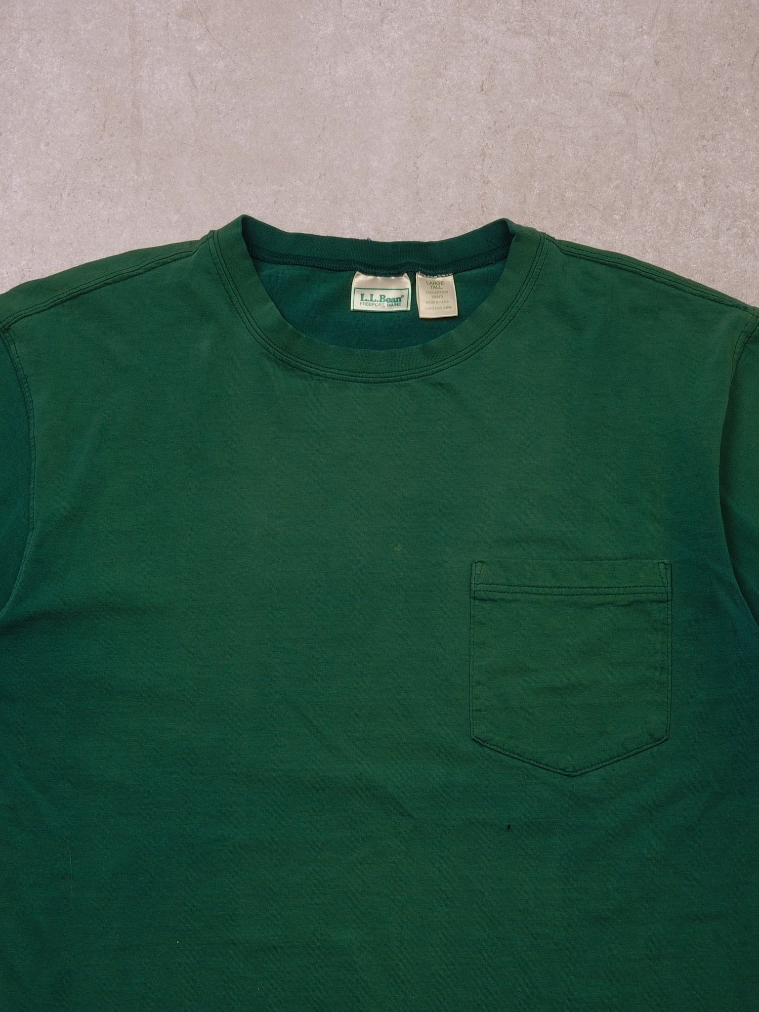 Vintage 90s Sunfaded Pine Green LL Bean Blank Tee (L)