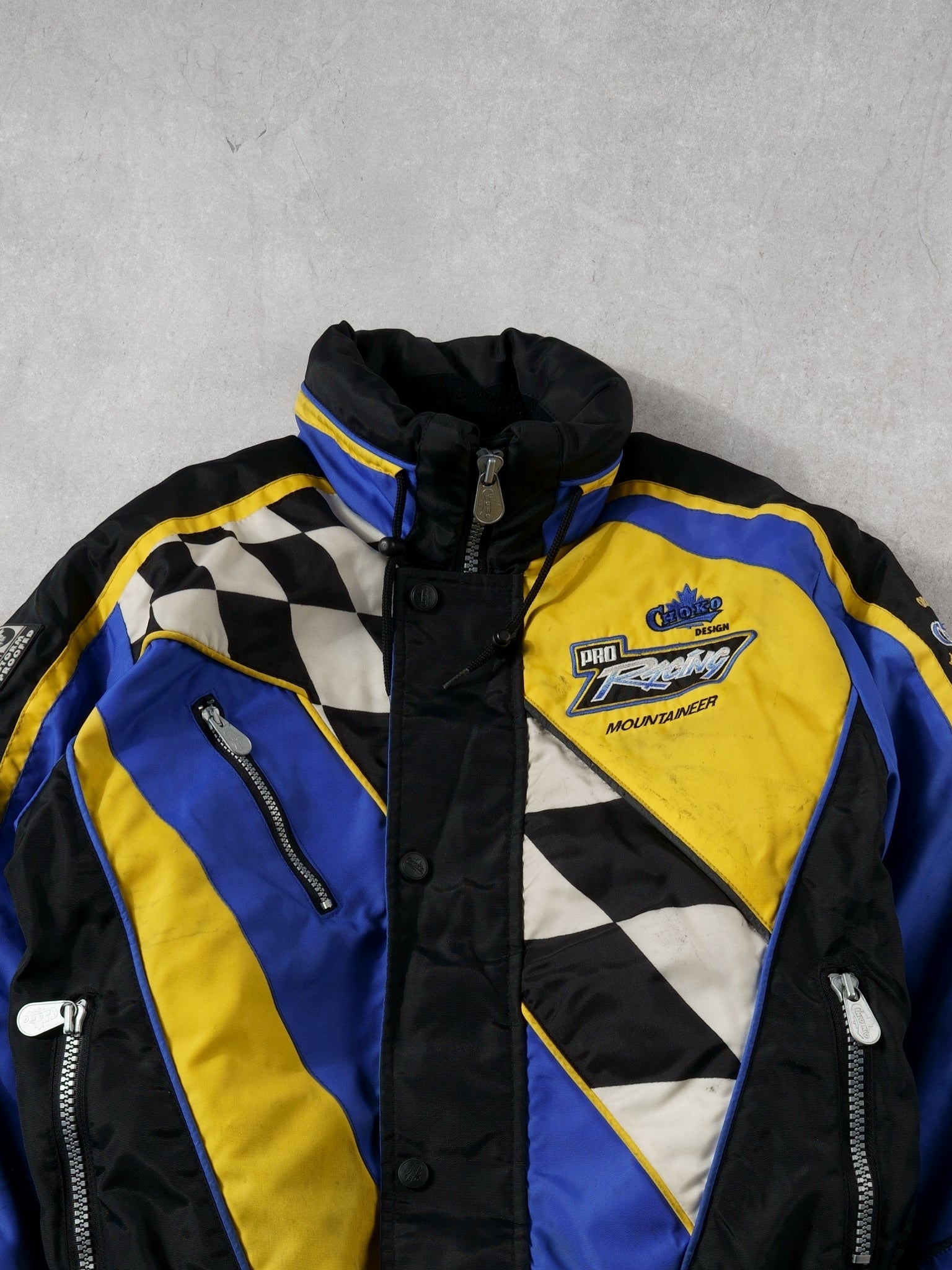Vintage 90s Blue and Yellow Chako Racing Pro Insulated Racing Jacket (M)