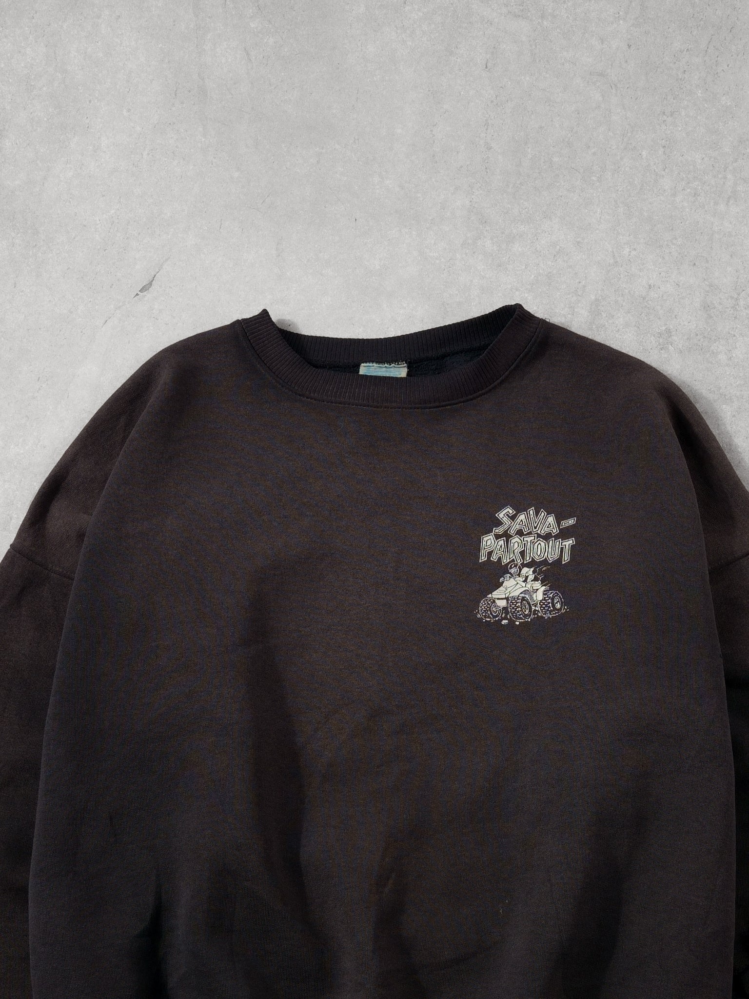 Vintage 90s Sunfaded Black Noras "Sava-Partout" Crewneck (XL)