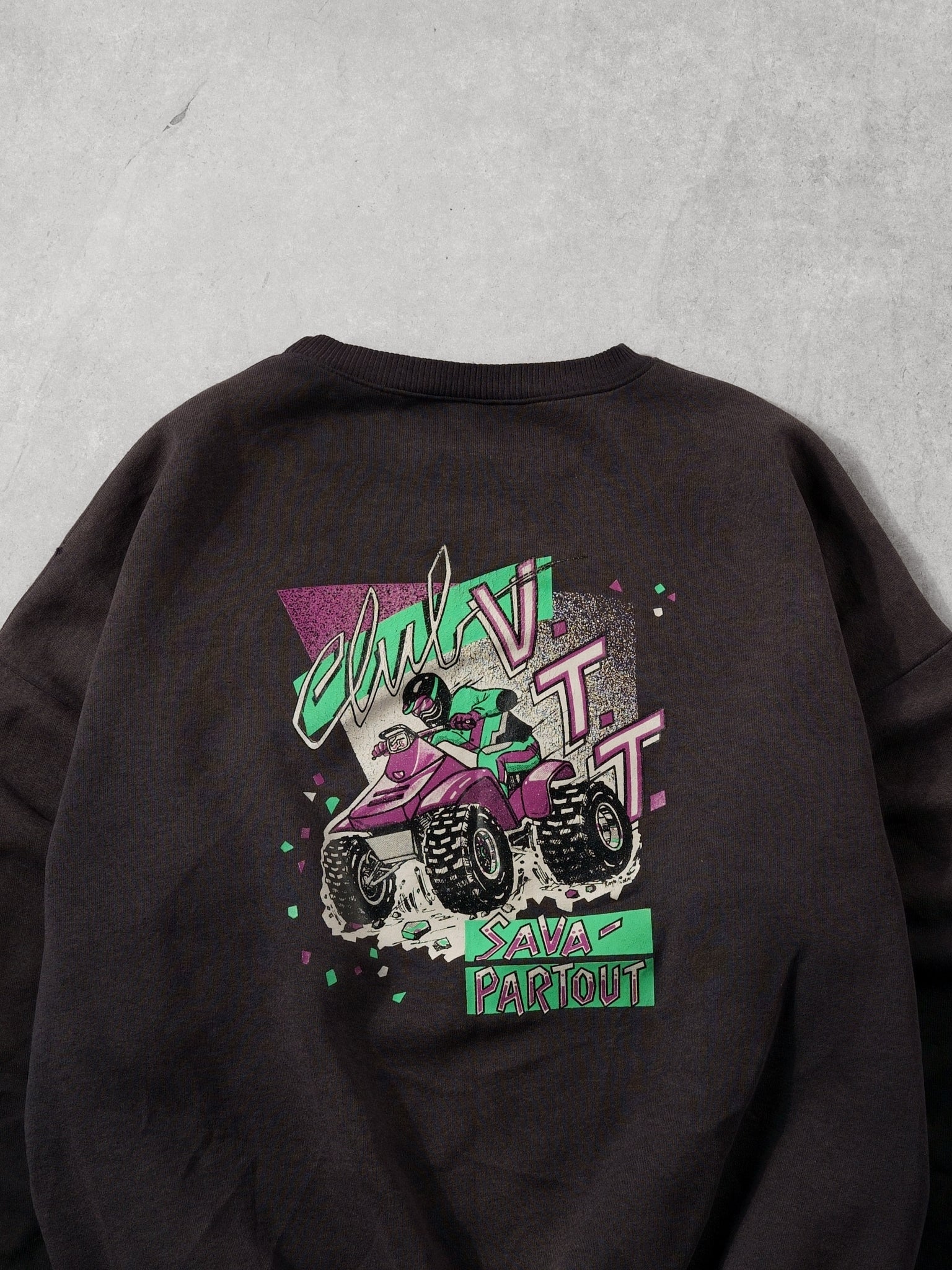 Vintage 90s Sunfaded Black Noras "Sava-Partout" Crewneck (XL)
