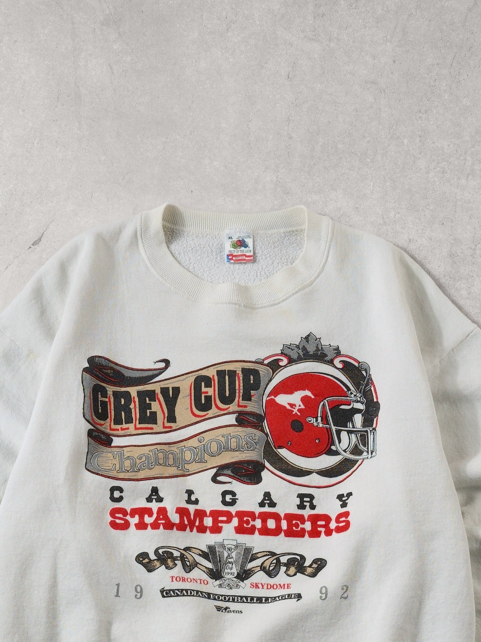 Vintage 92' White Calgary Stampeders Grey Cup Champions CFL Crewneck