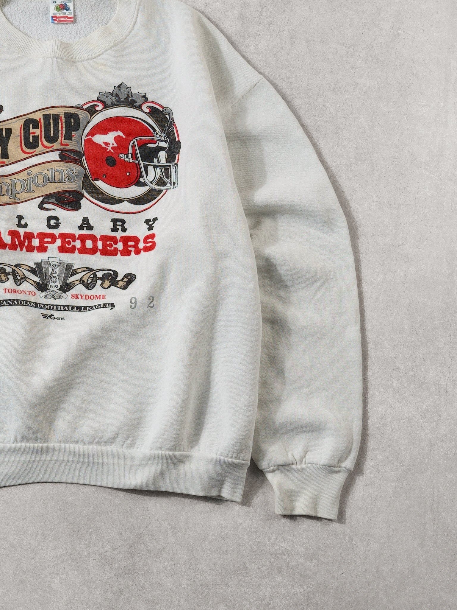 Vintage 92' White Calgary Stampeders Grey Cup Champions CFL Crewneck