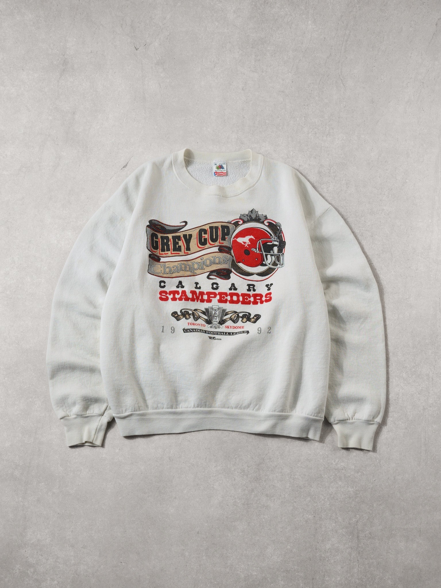 Vintage 92' White Calgary Stampeders Grey Cup Champions CFL Crewneck
