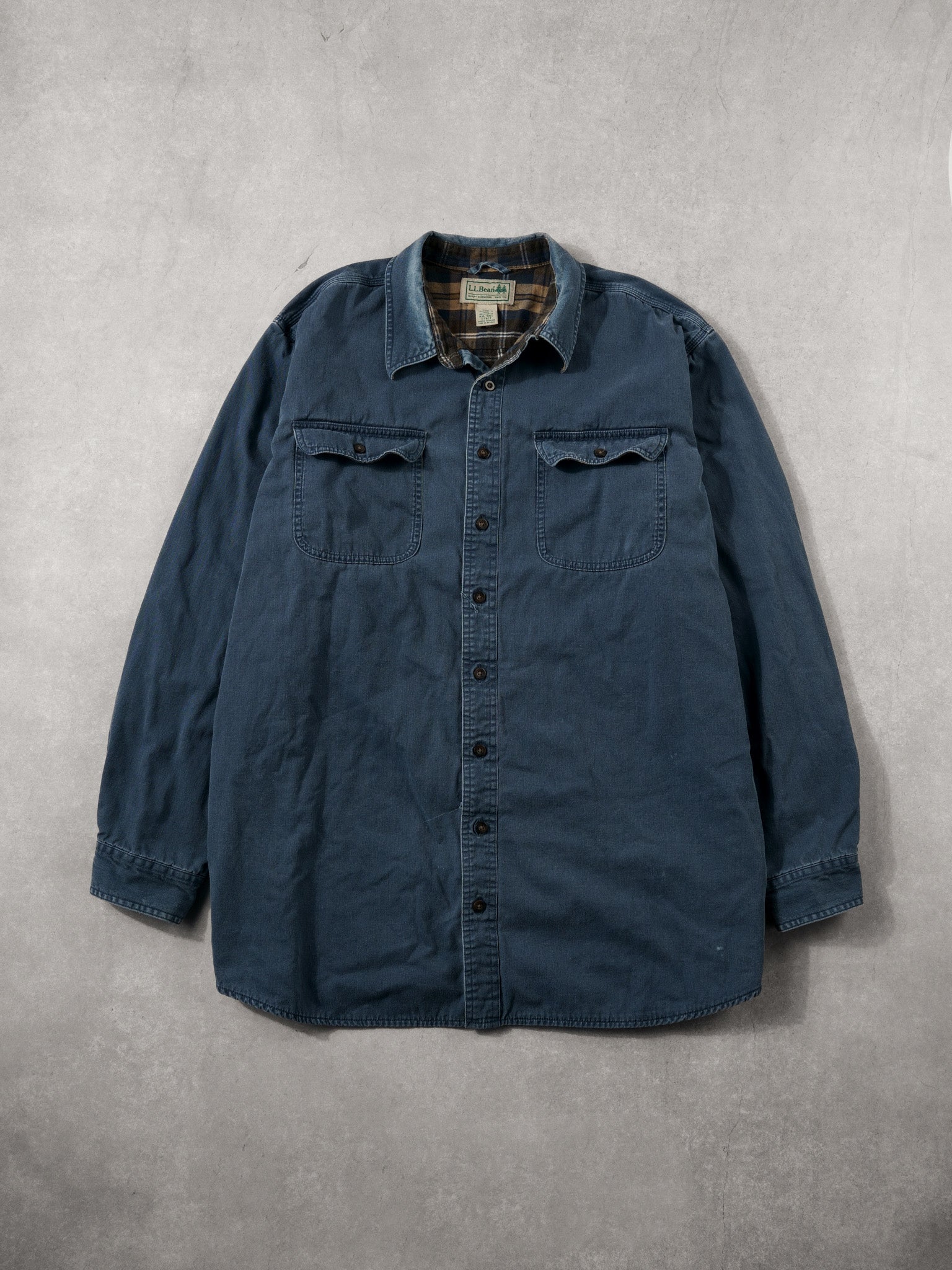 Vintage 90s Dark Blue LL Bean Denim Lined Button Up (XXL)