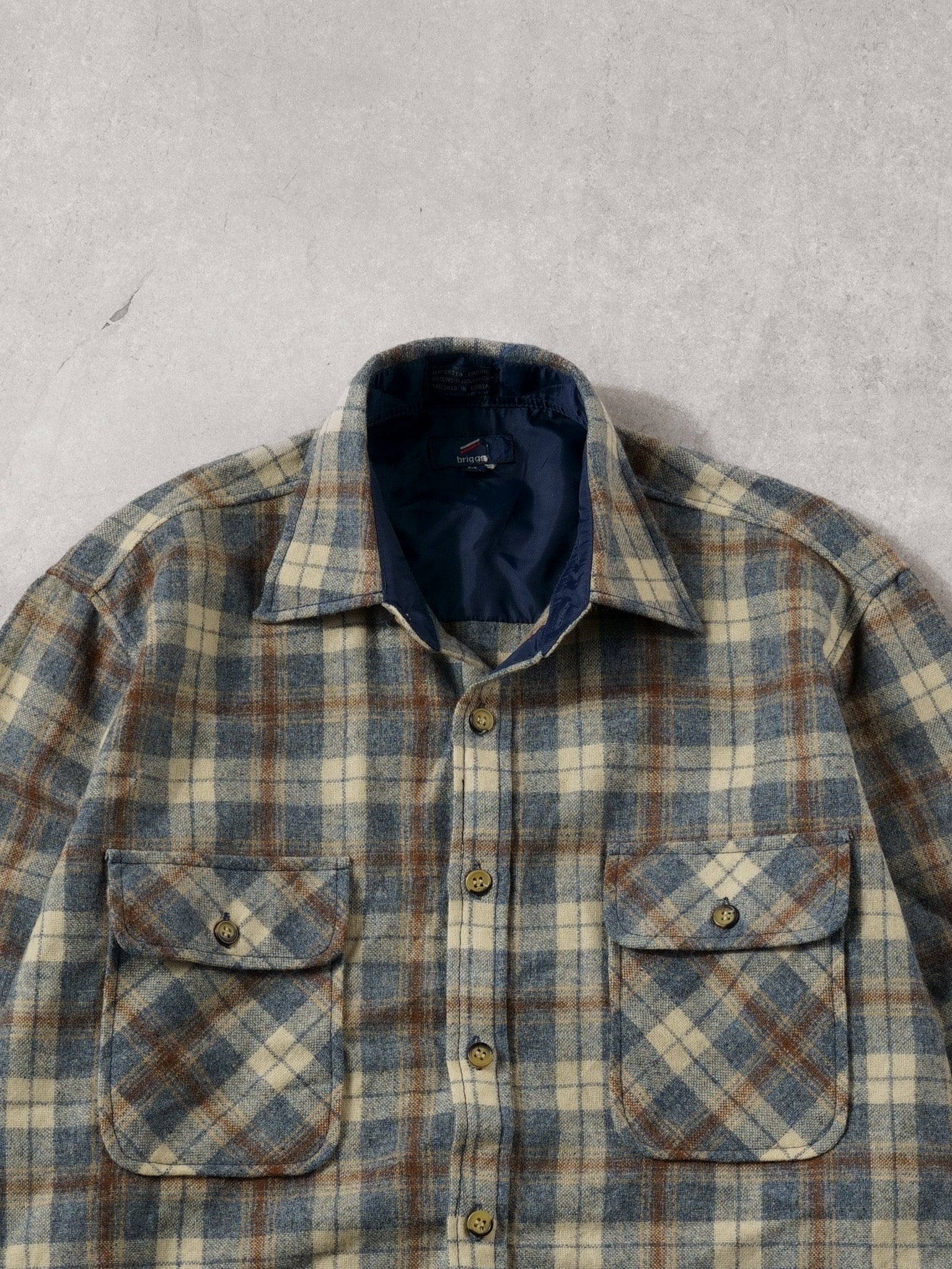 Vintage 90s Beige, Blue, Brown Briggs Flannel Button Up (M/L)