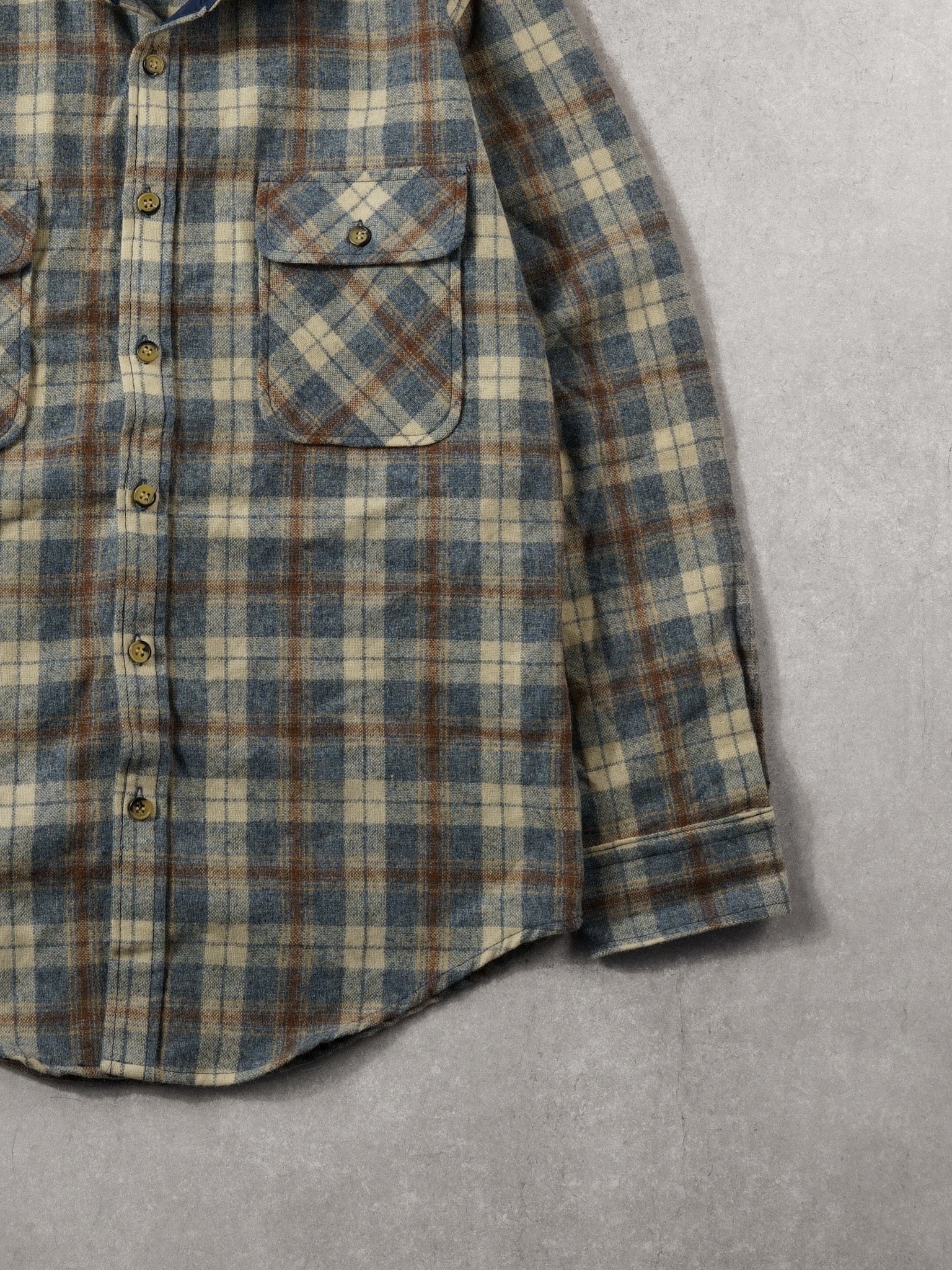 Vintage 90s Beige, Blue, Brown Briggs Flannel Button Up (M/L)