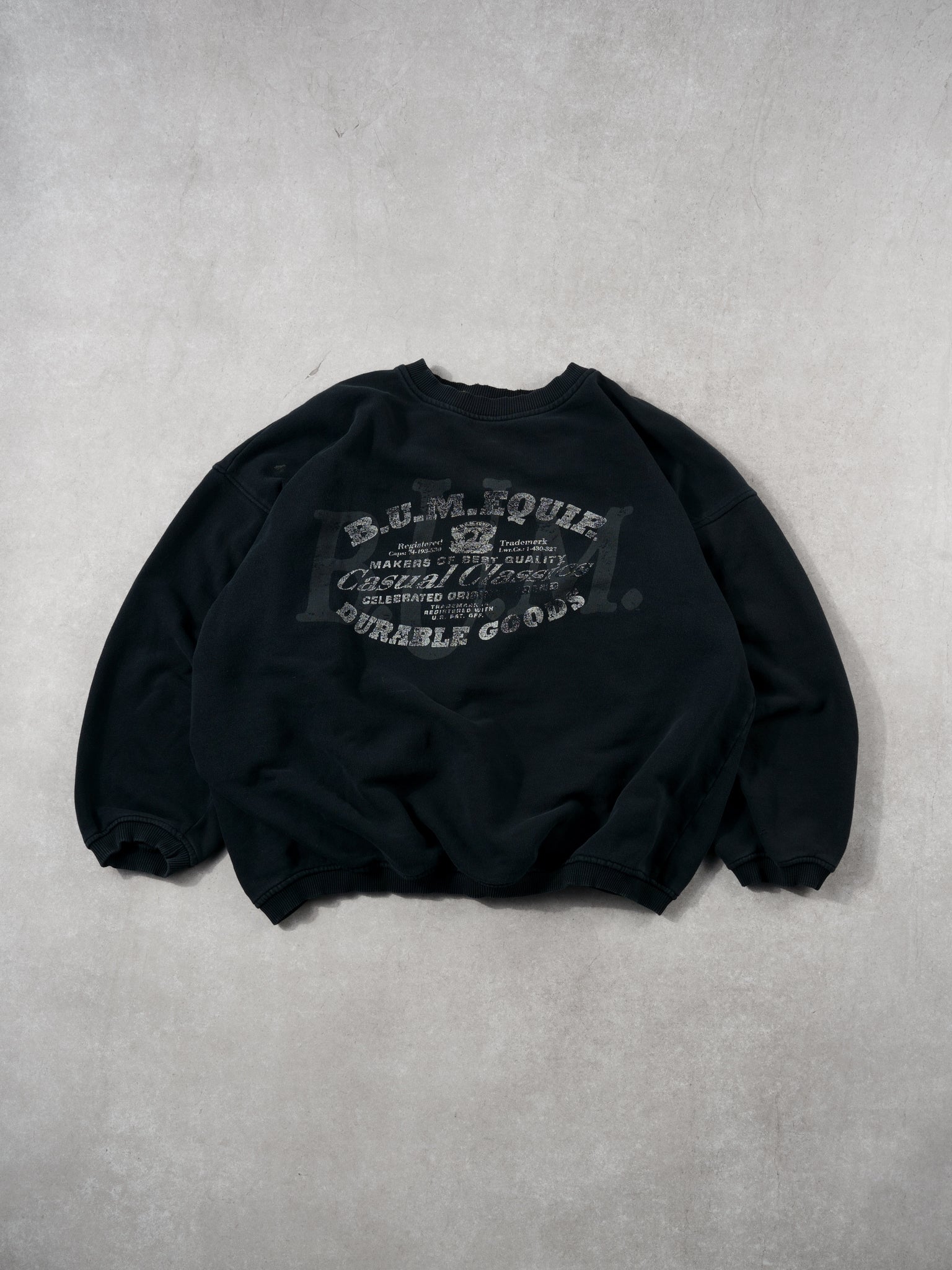 Vintage 90s Black Bum Equipment Durable Goods Crewneck (L)