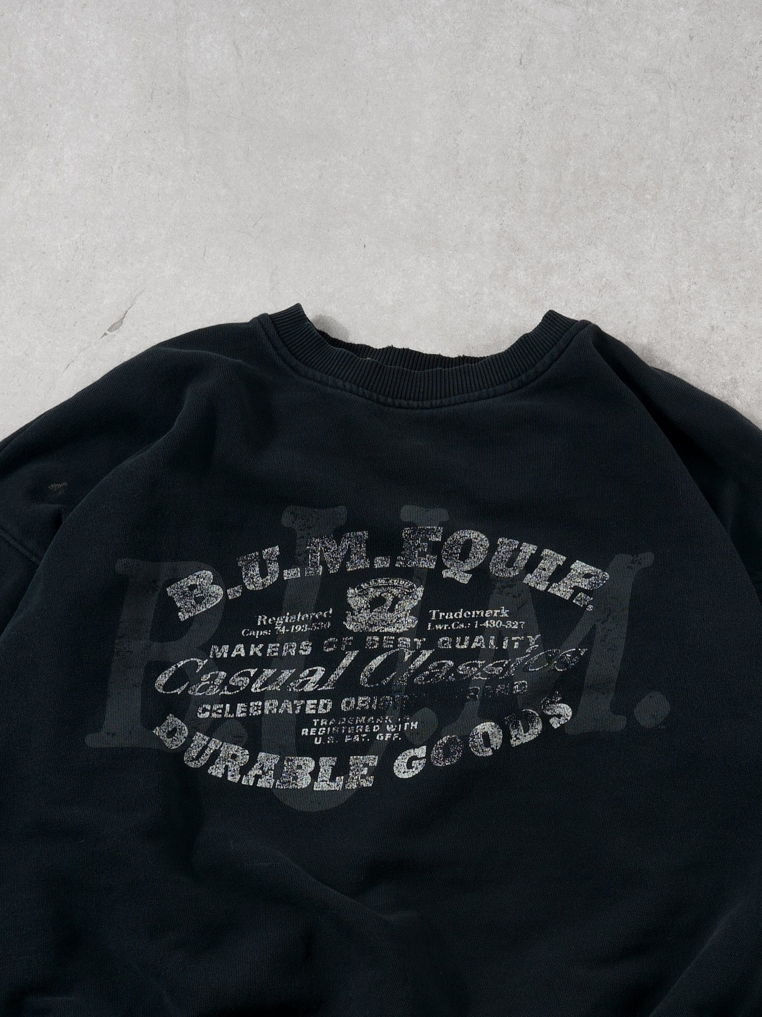 Vintage 90s Black Bum Equipment Durable Goods Crewneck (L)