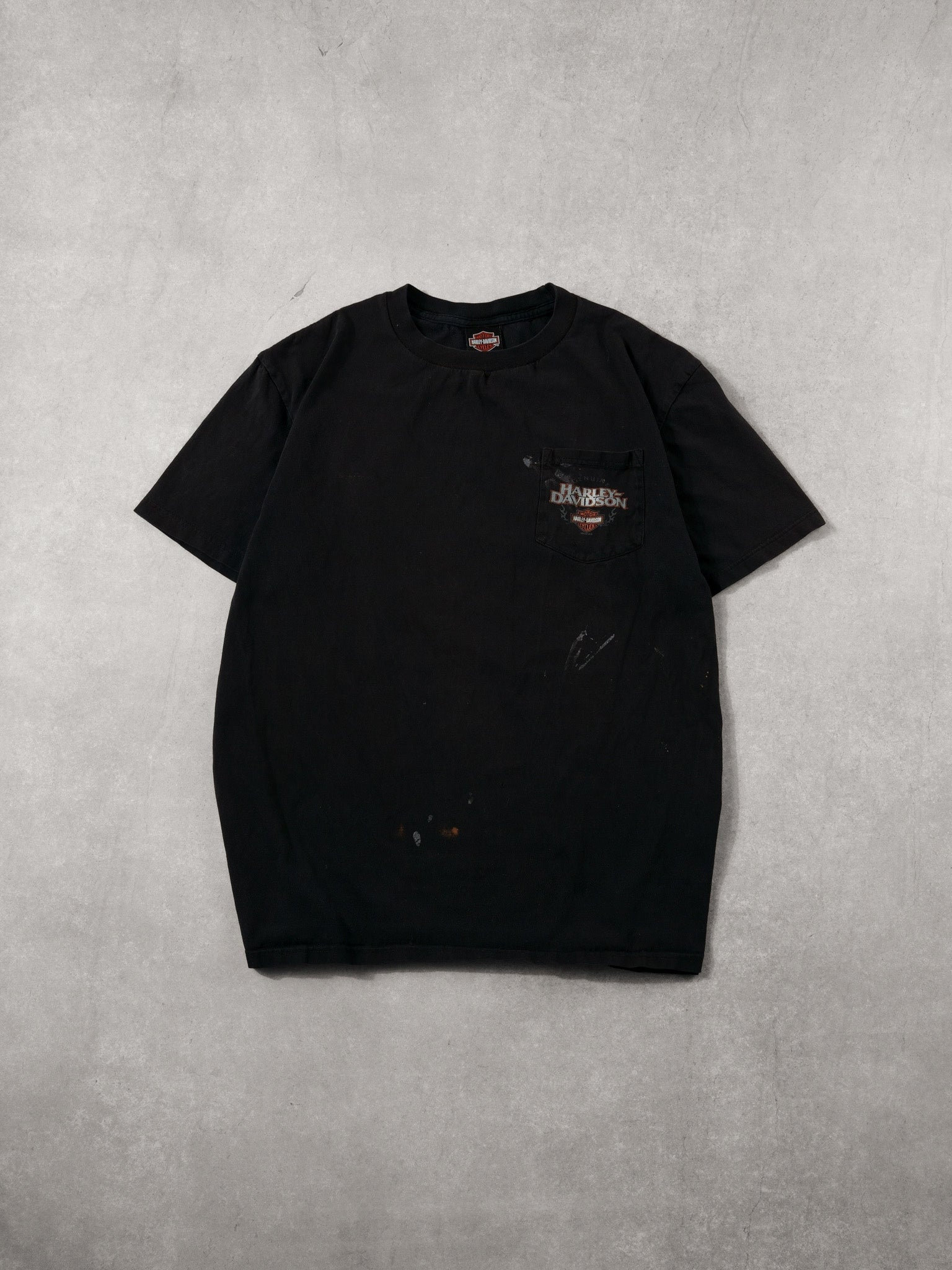 VIntage 09' Washed Black Latus Motors Harley Davidson Gladstone Oregon Tee (M)