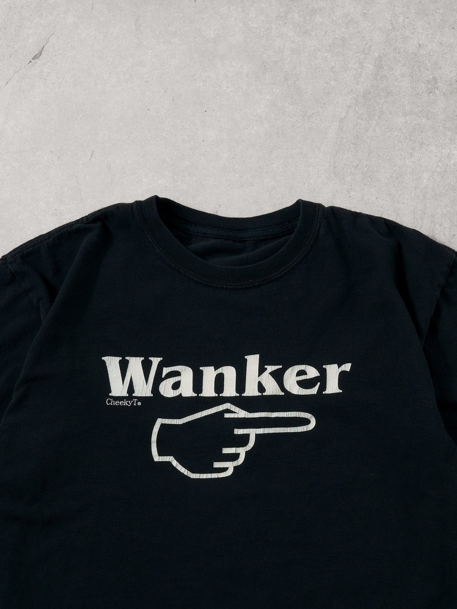 Vintage 90s Washed Black "Wanker" Graphic Tee (M)