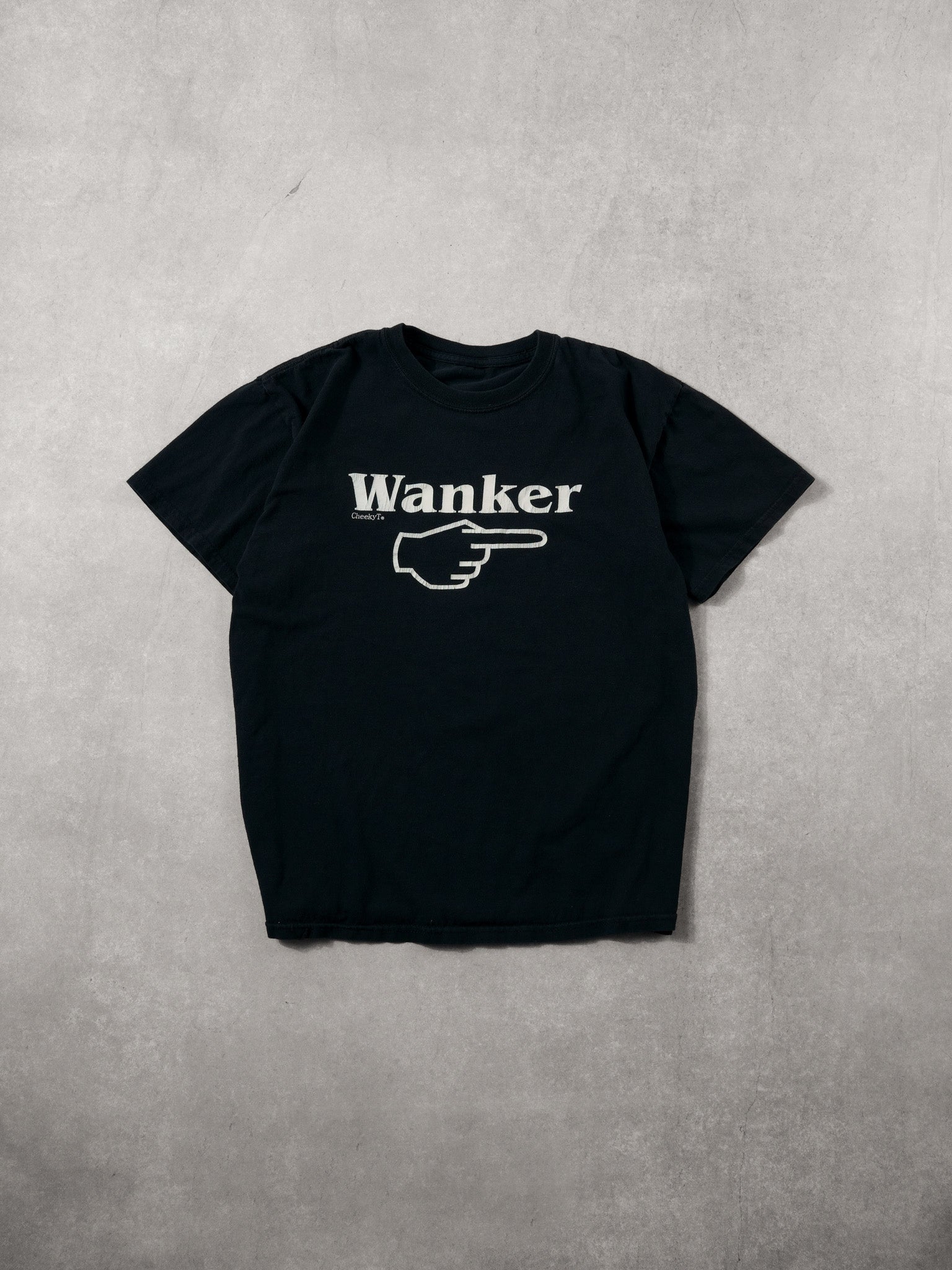 Vintage 90s Washed Black "Wanker" Graphic Tee (M)